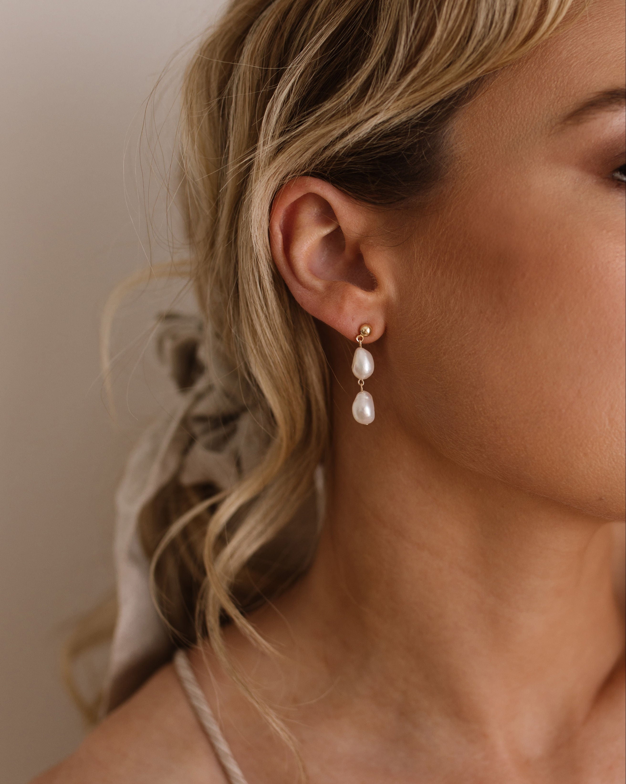 Elisse Double Pearl Drop Studs