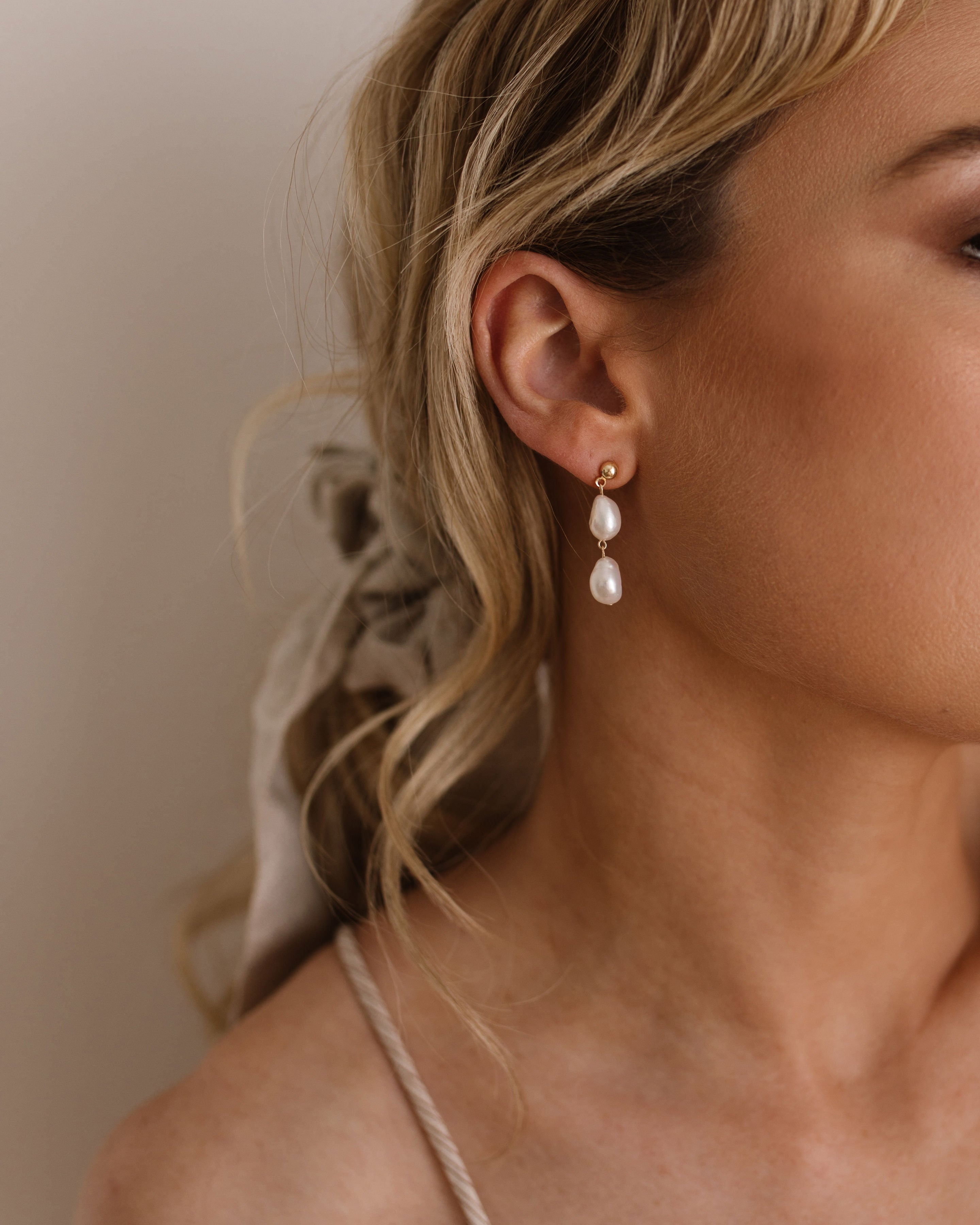 Elisse Double Pearl Studs | Solid Gold