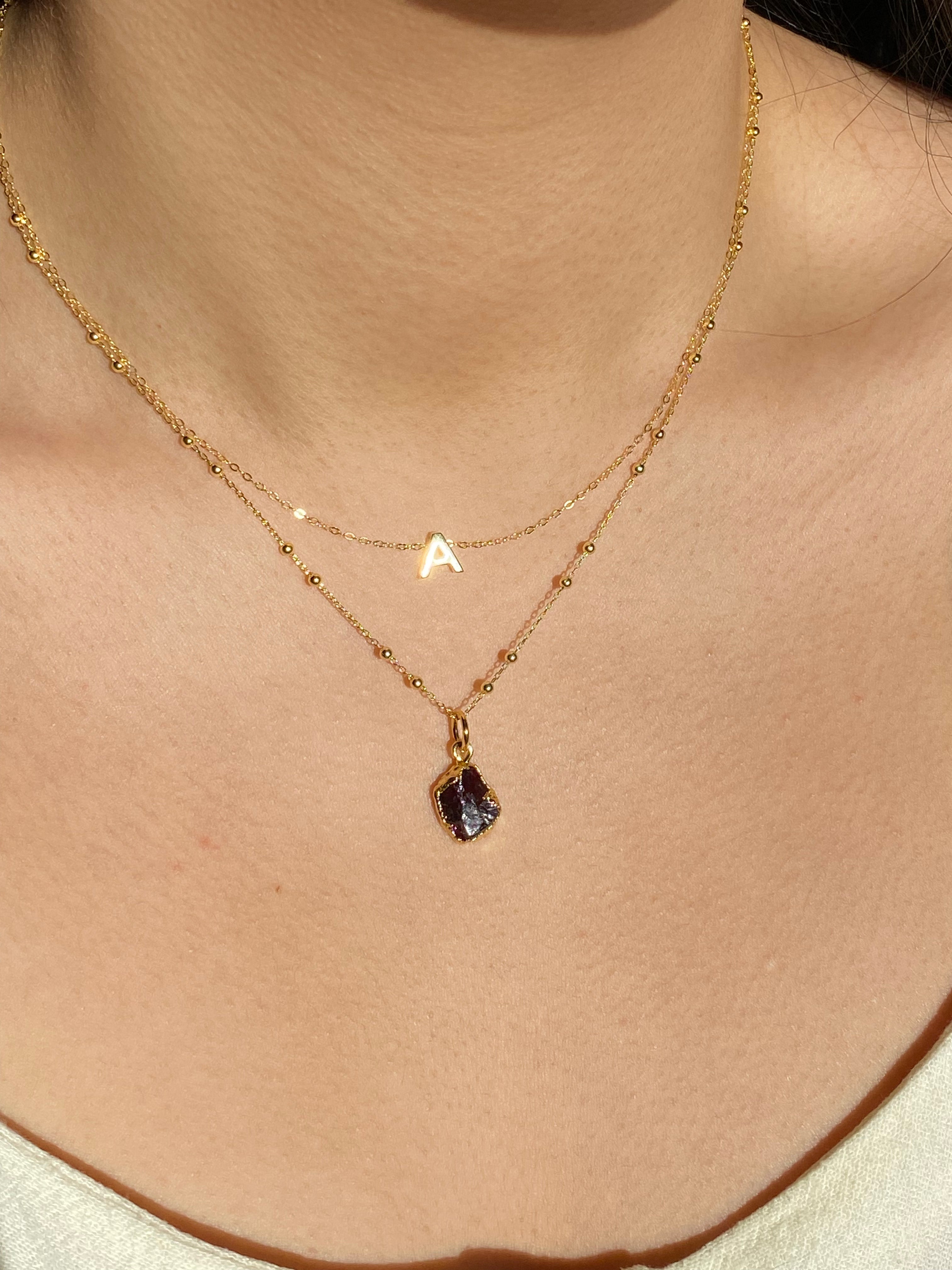 January Birthstone | Garnet & Alphabet Necklace Set