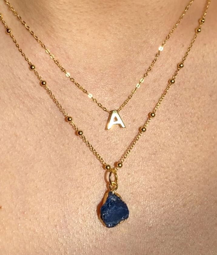Alphabet + Flat Birthstone Necklace Set - September