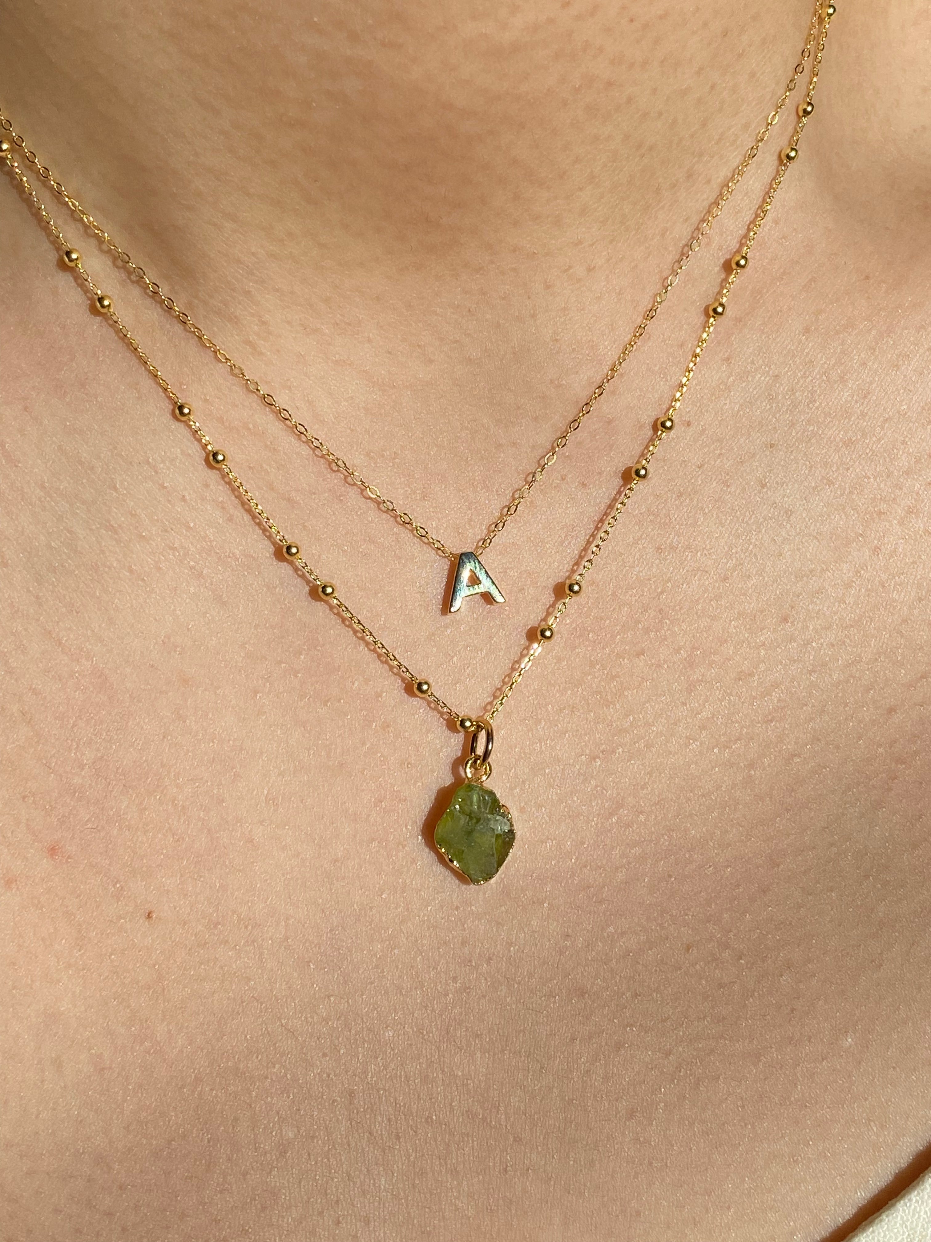 Alphabet + Flat Birthstone Necklace Set - August