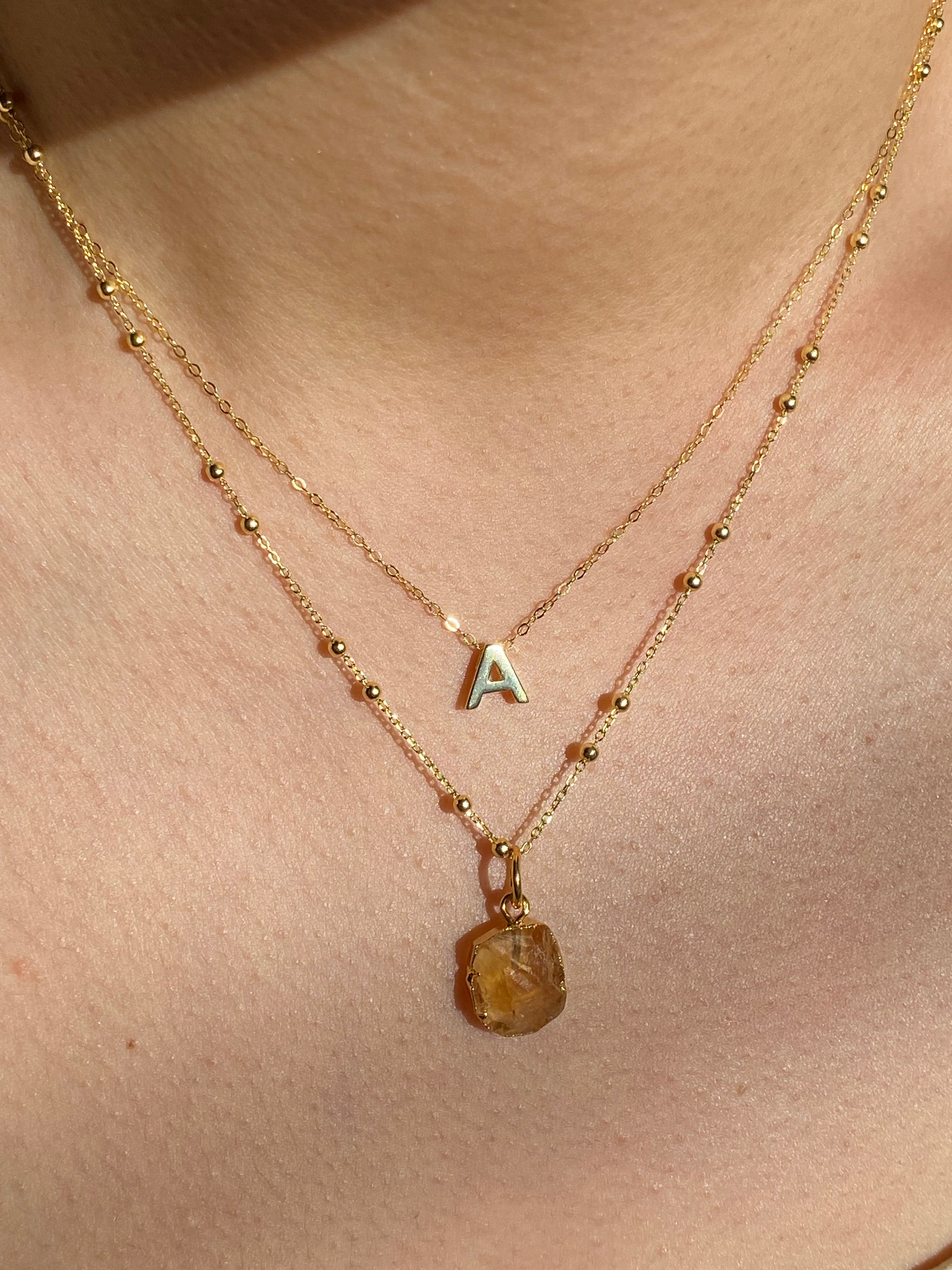 Alphabet + Flat Birthstone Necklace Set - November