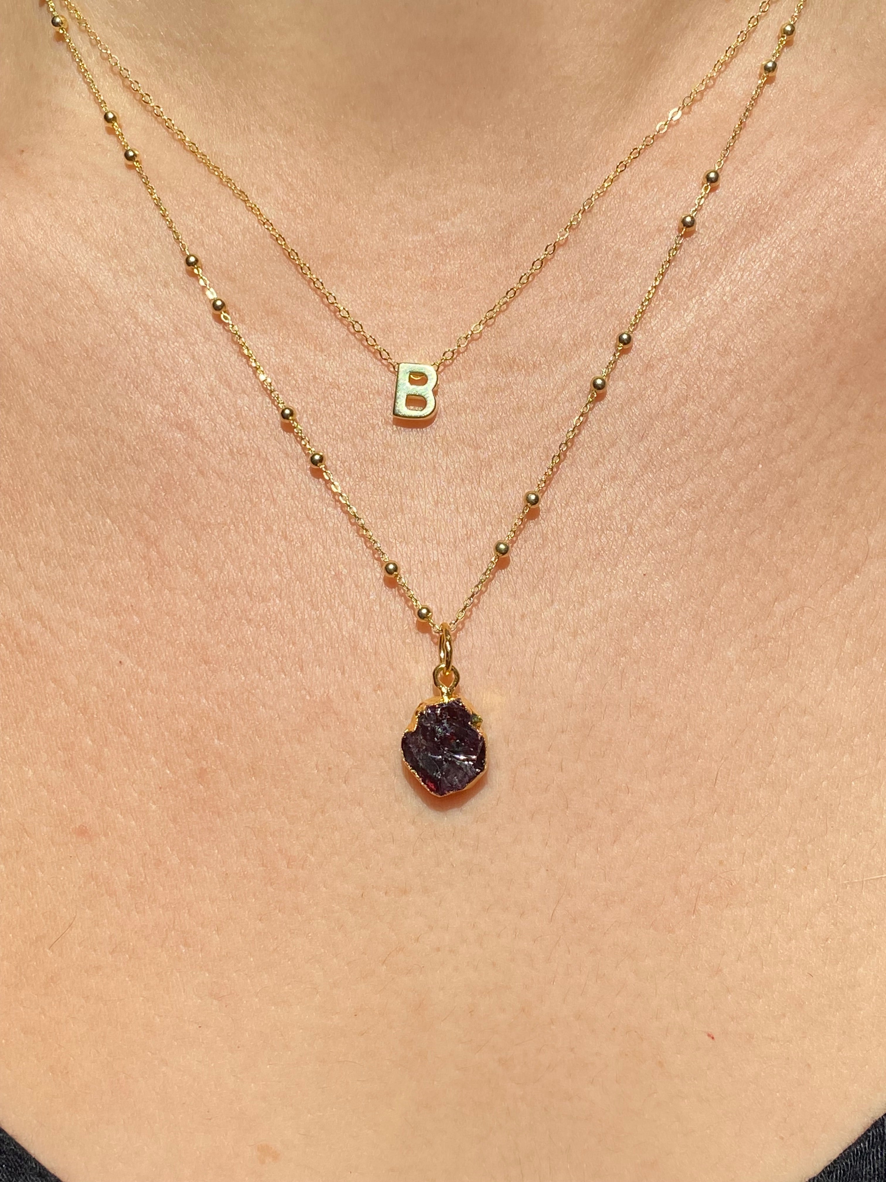 January Birthstone | Garnet & Alphabet Necklace Set