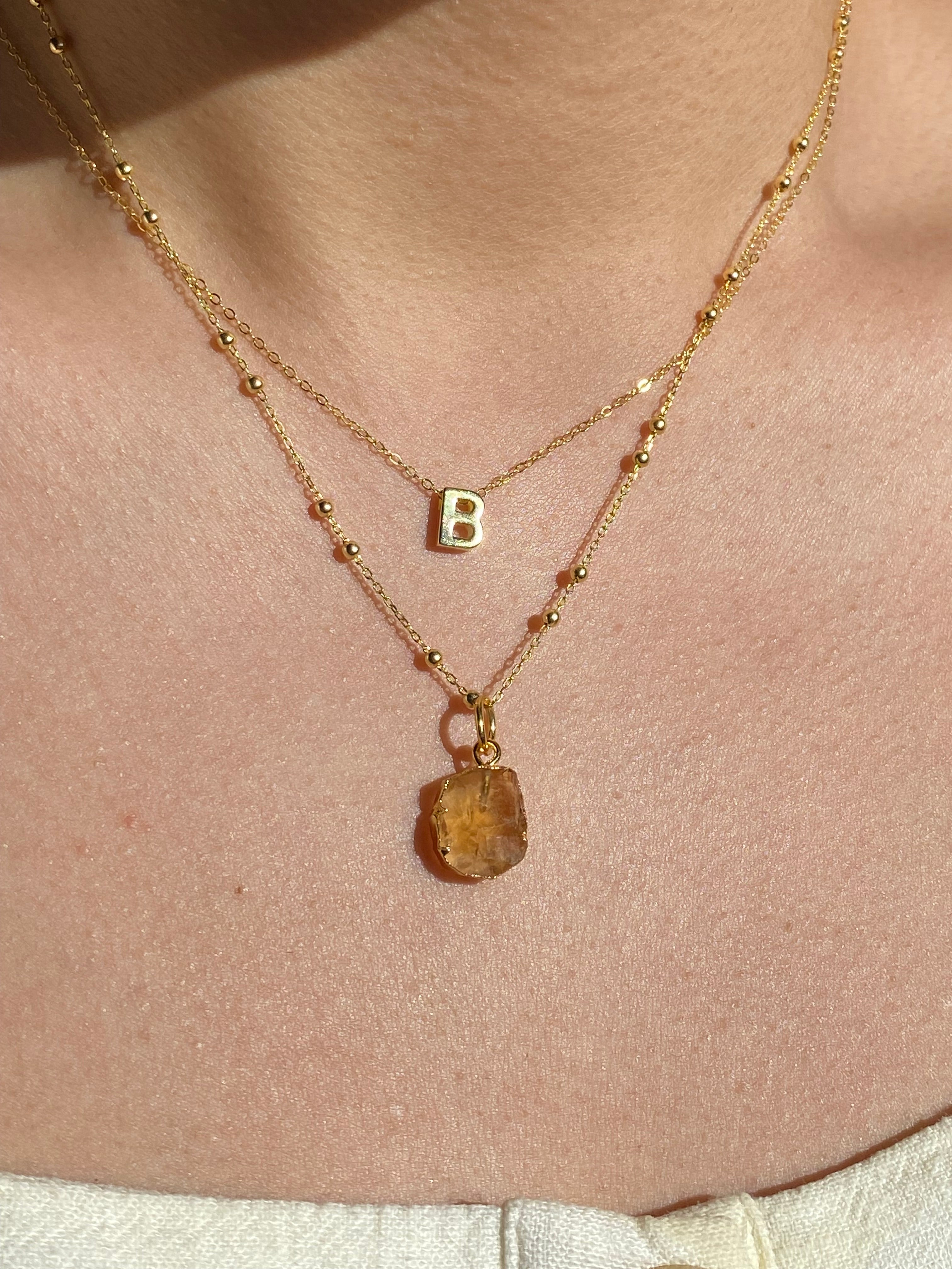 Alphabet + Flat Birthstone Necklace Set - November