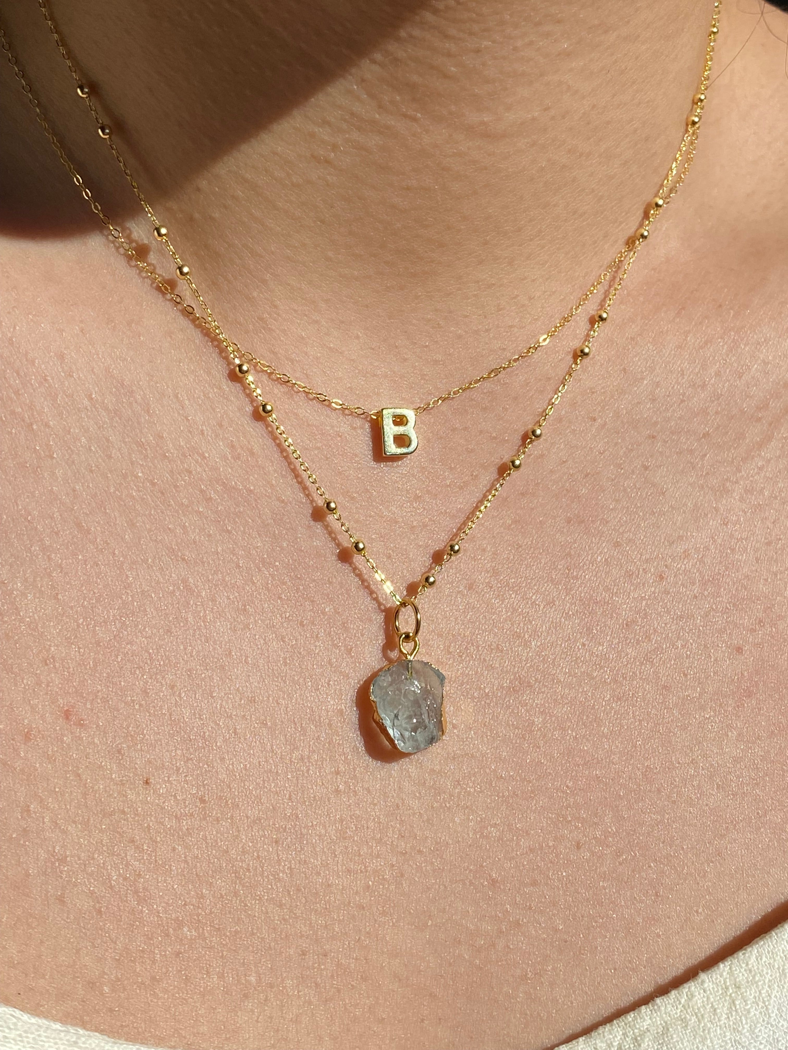 Alphabet + Flat Birthstone Necklace Set - March