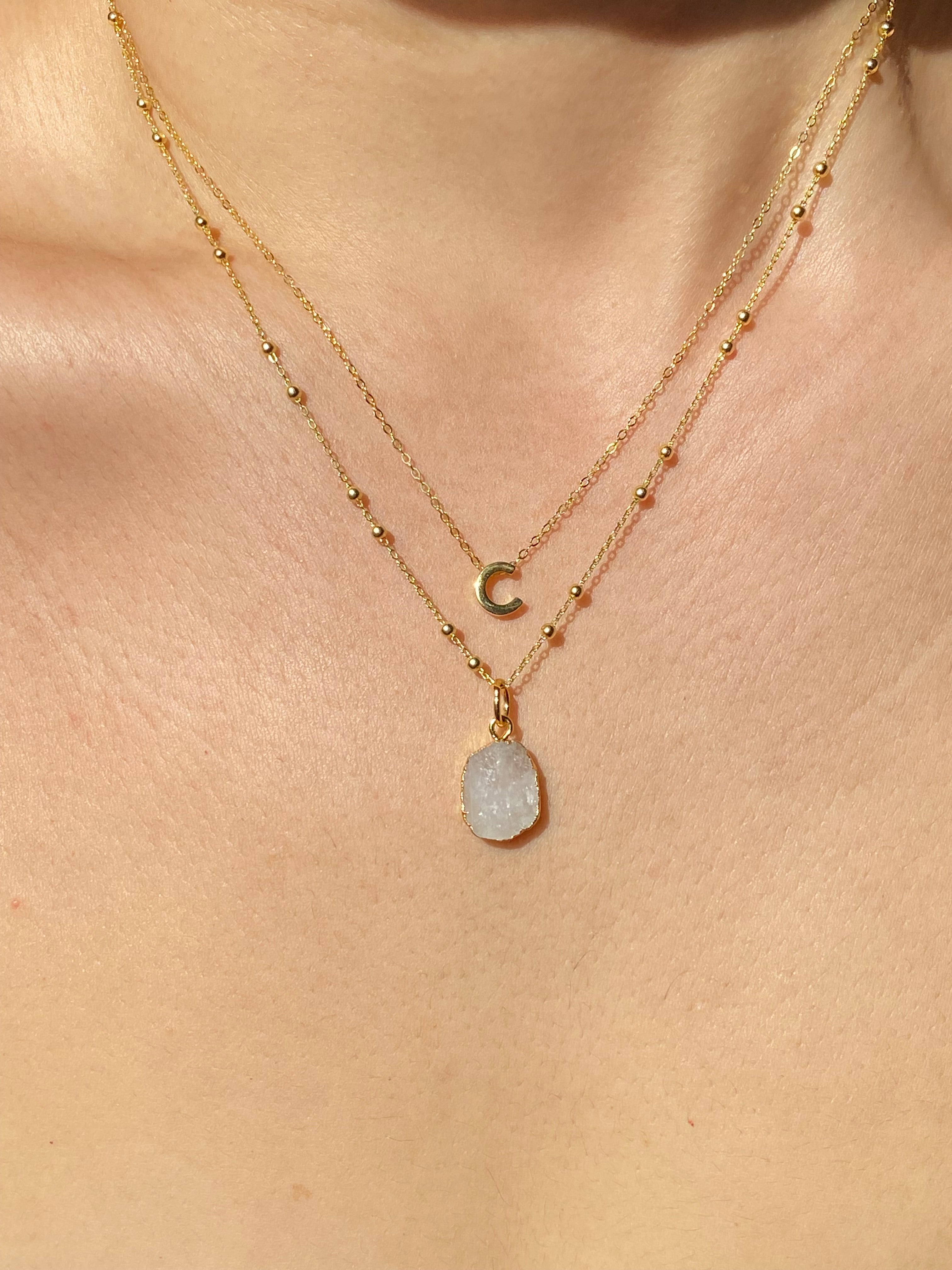 Alphabet + Flat Birthstone Necklace Set - June