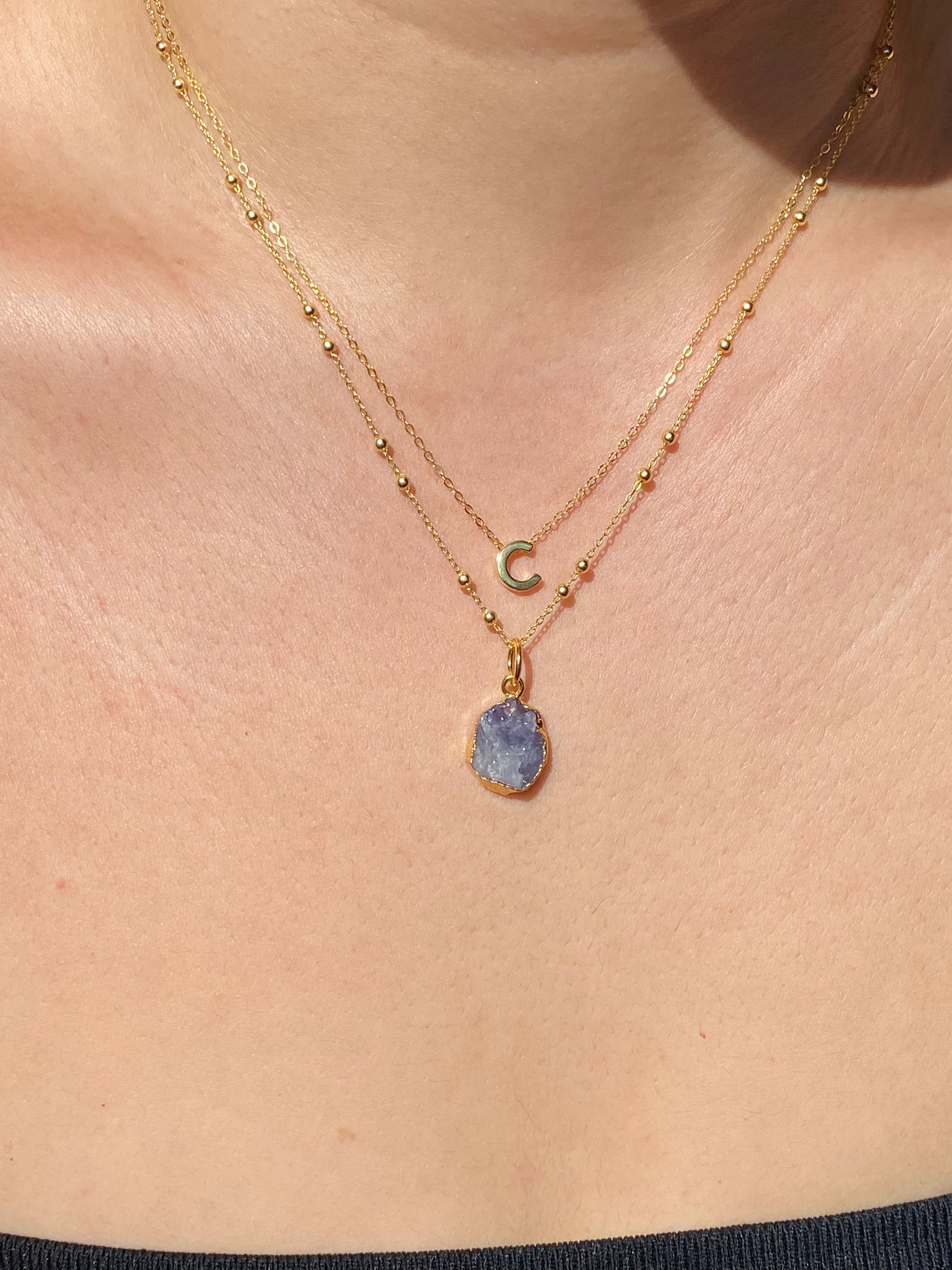 Alphabet + Flat Birthstone Necklace Set - December