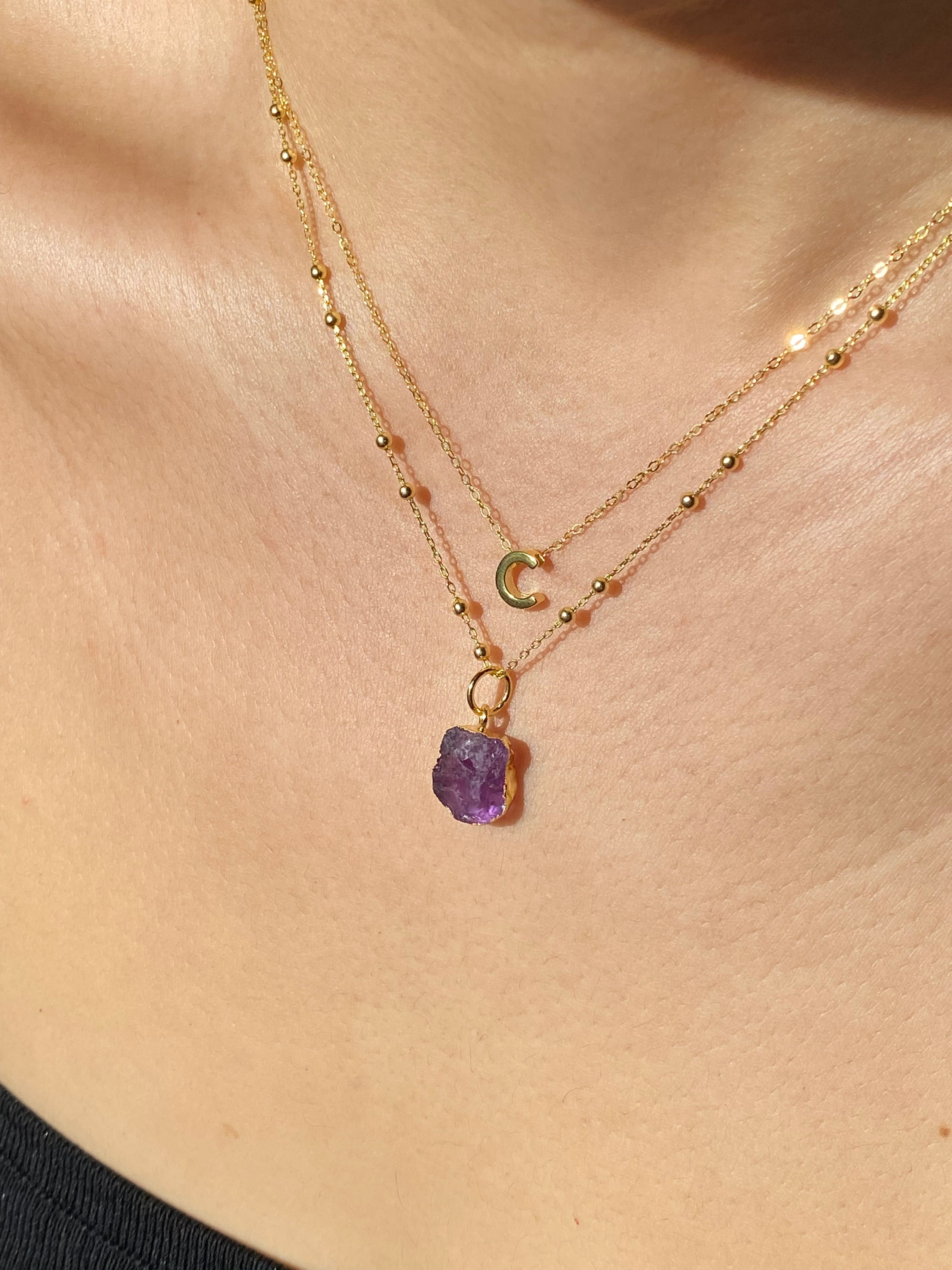 Initial & Amethyst Necklace Set | February Birthstone