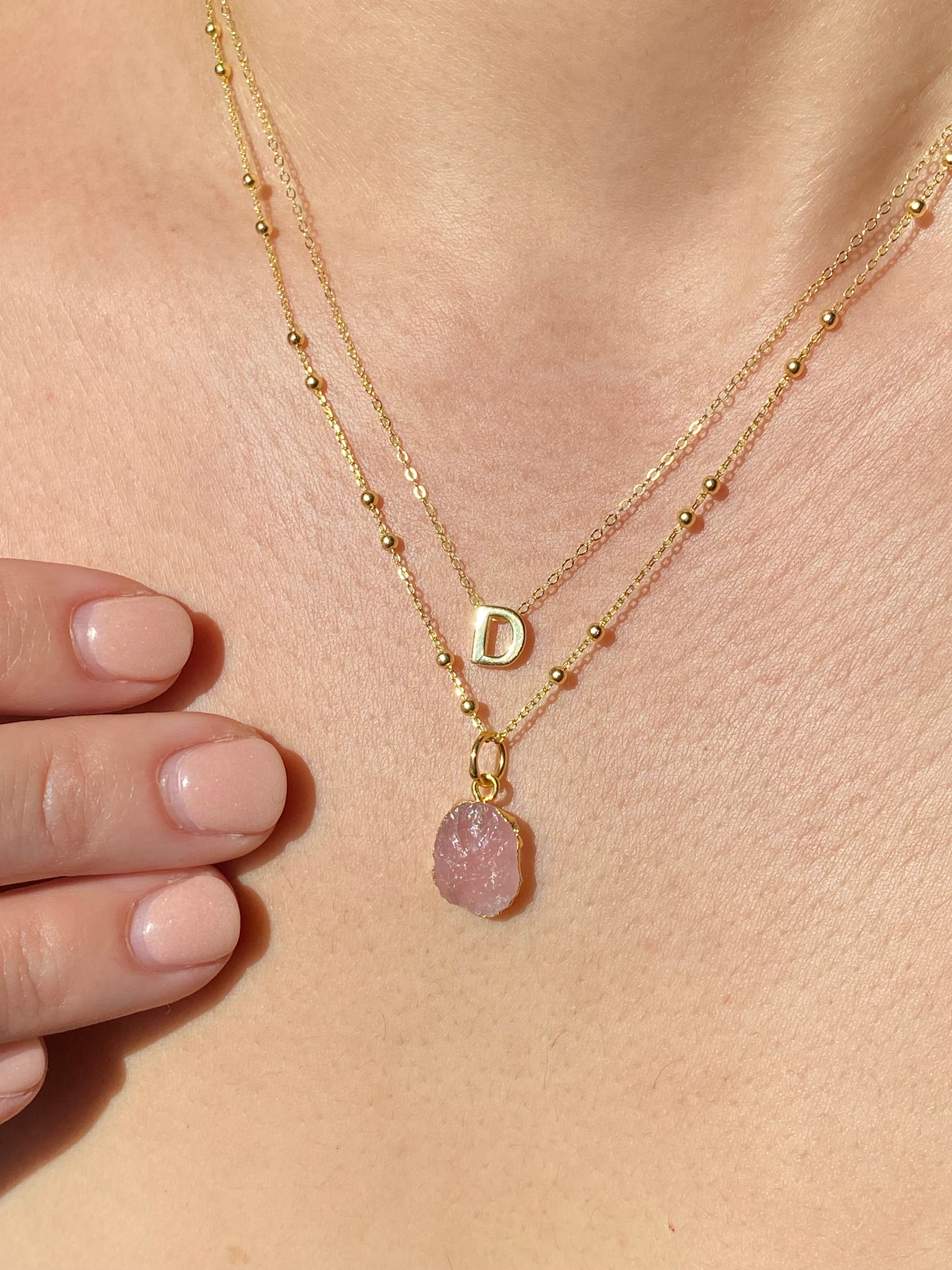 Alphabet + Flat Birthstone Necklace Set - October