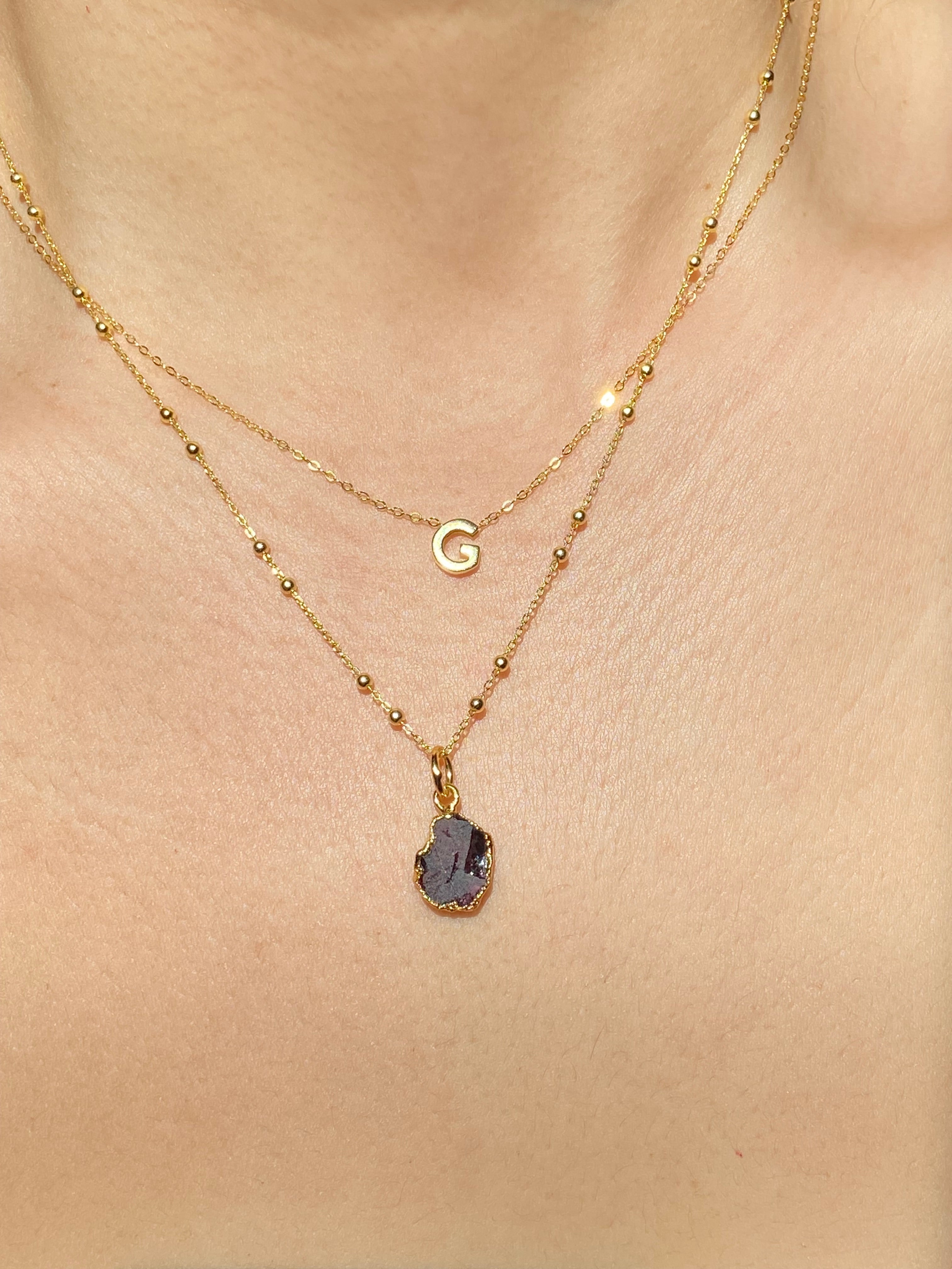 Initial & Garnet Necklace Set | January Birthstone
