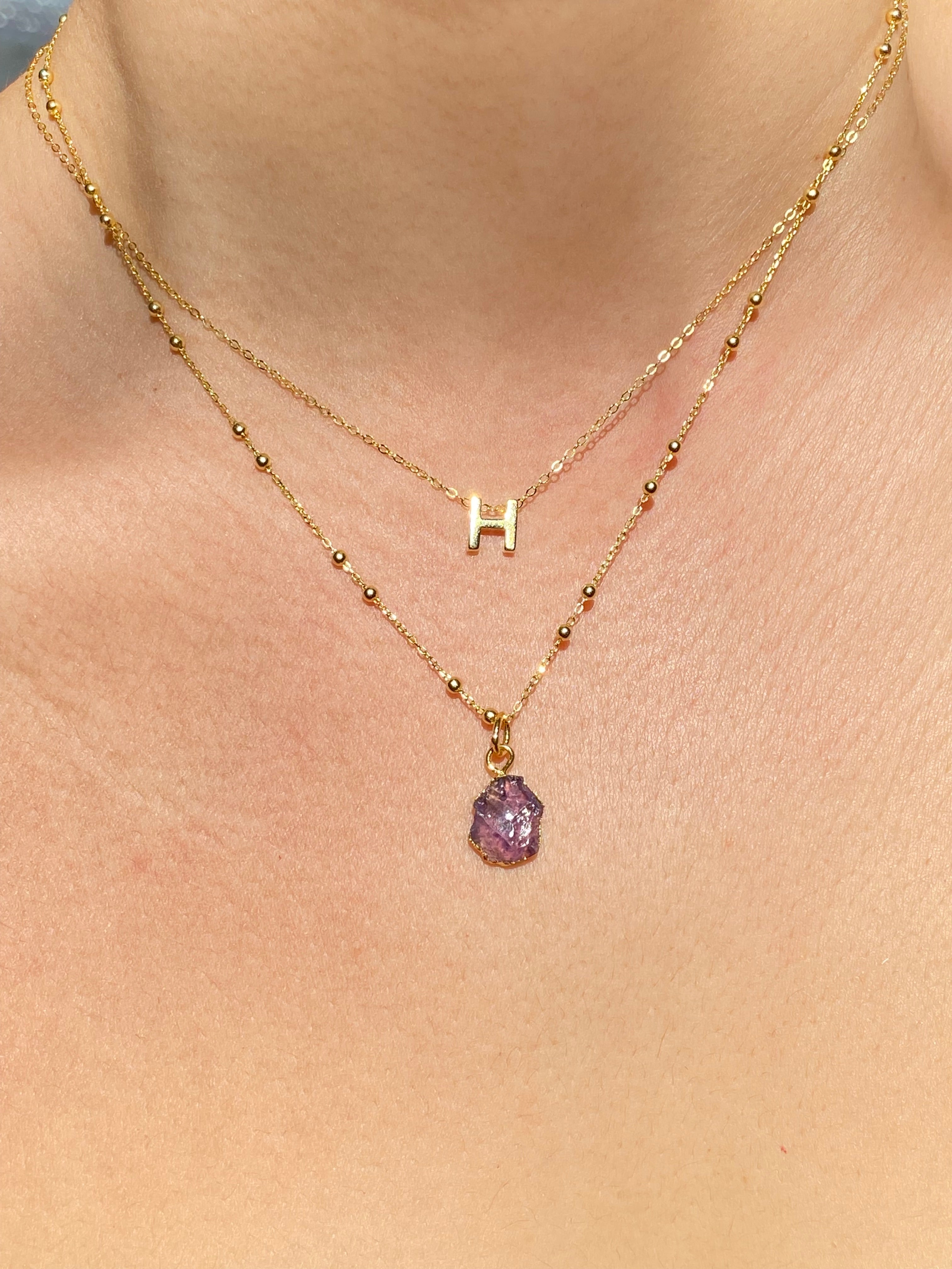 Initial & Amethyst Necklace Set | February Birthstone