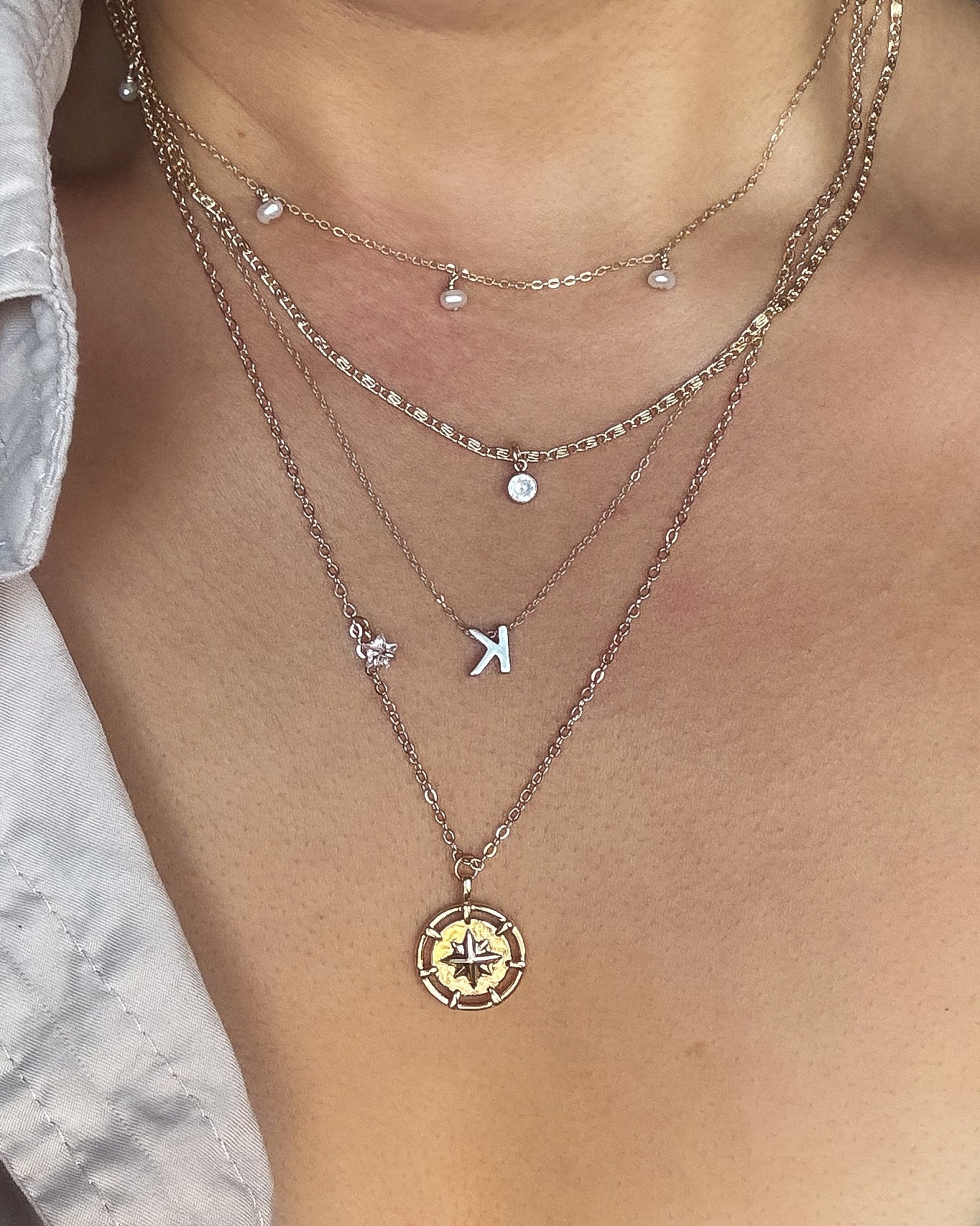 Kimberly Pearl Choker + CZ Necklace + Alphabet Necklace Set