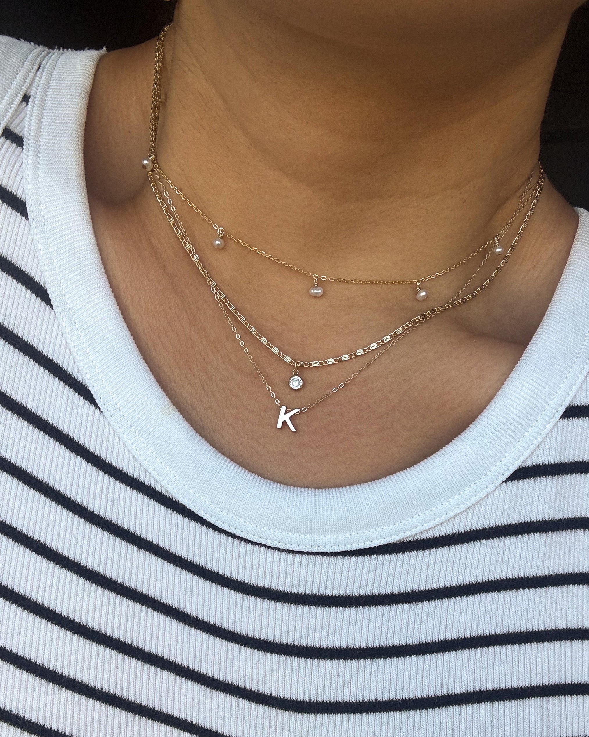 Kimberly Pearl Choker + CZ Necklace + Alphabet Necklace Set
