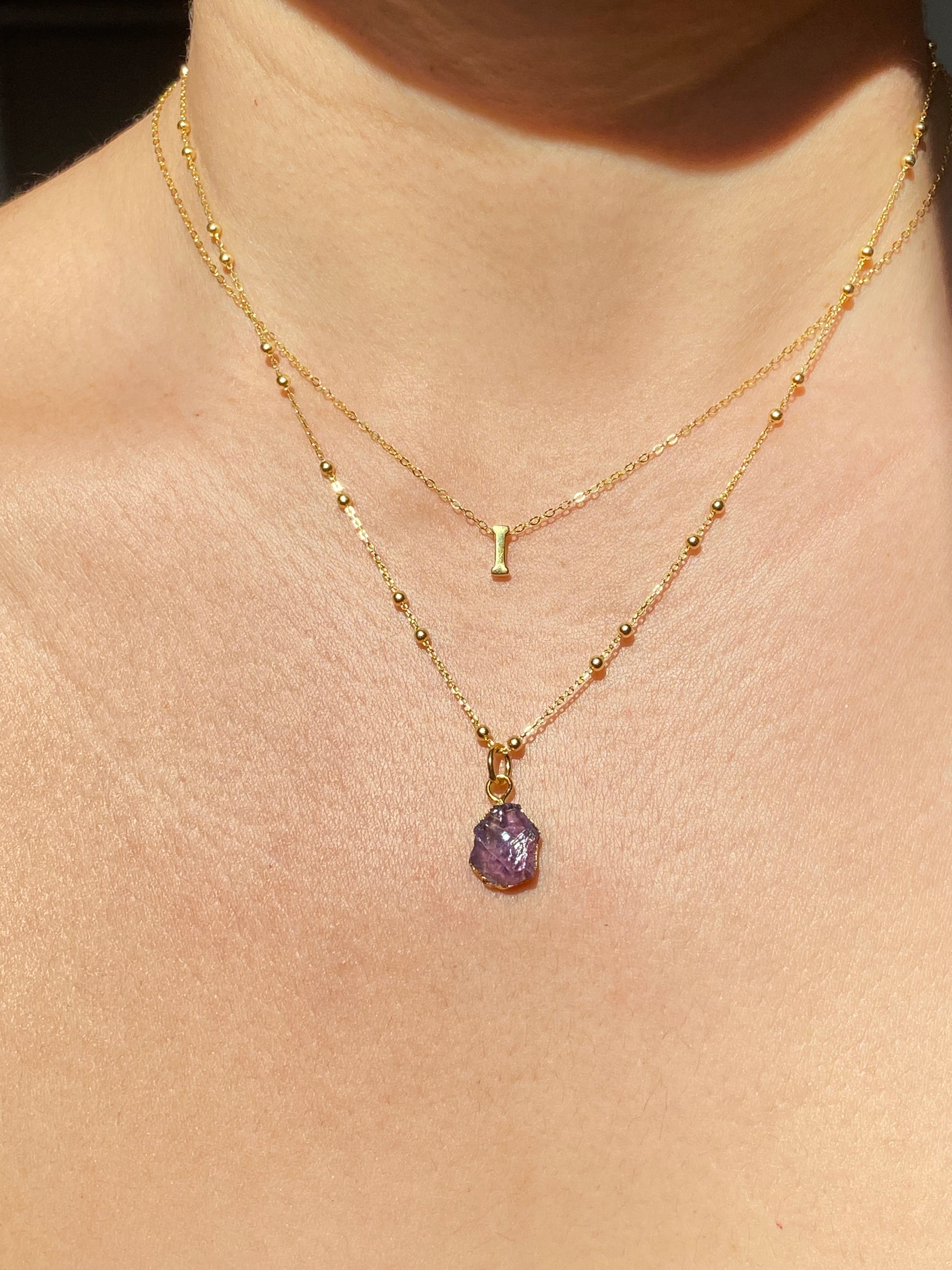 Initial & Amethyst Necklace Set | February Birthstone