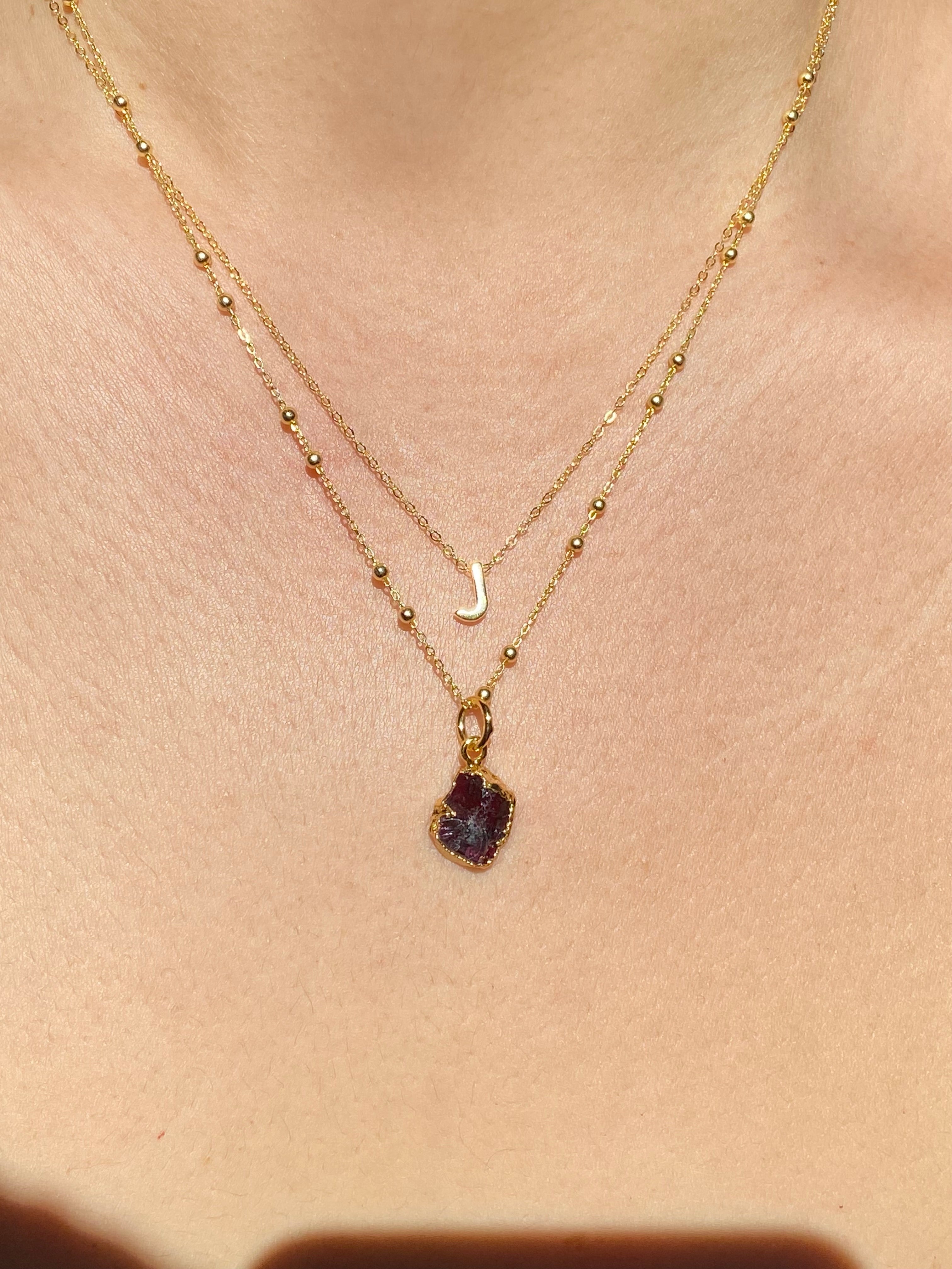 Initial & Garnet Necklace Set | January Birthstone