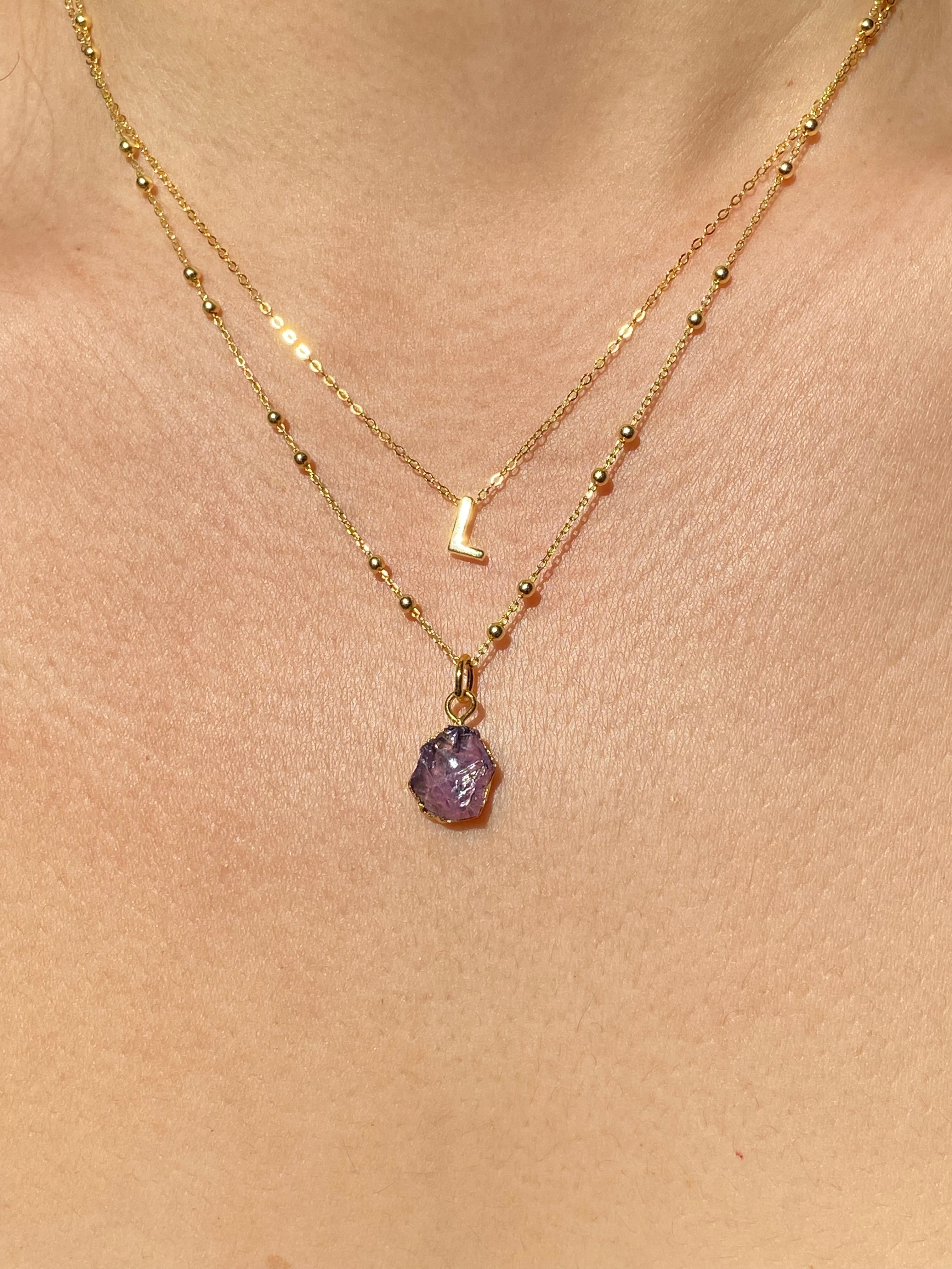 Initial & Amethyst Necklace Set | February Birthstone