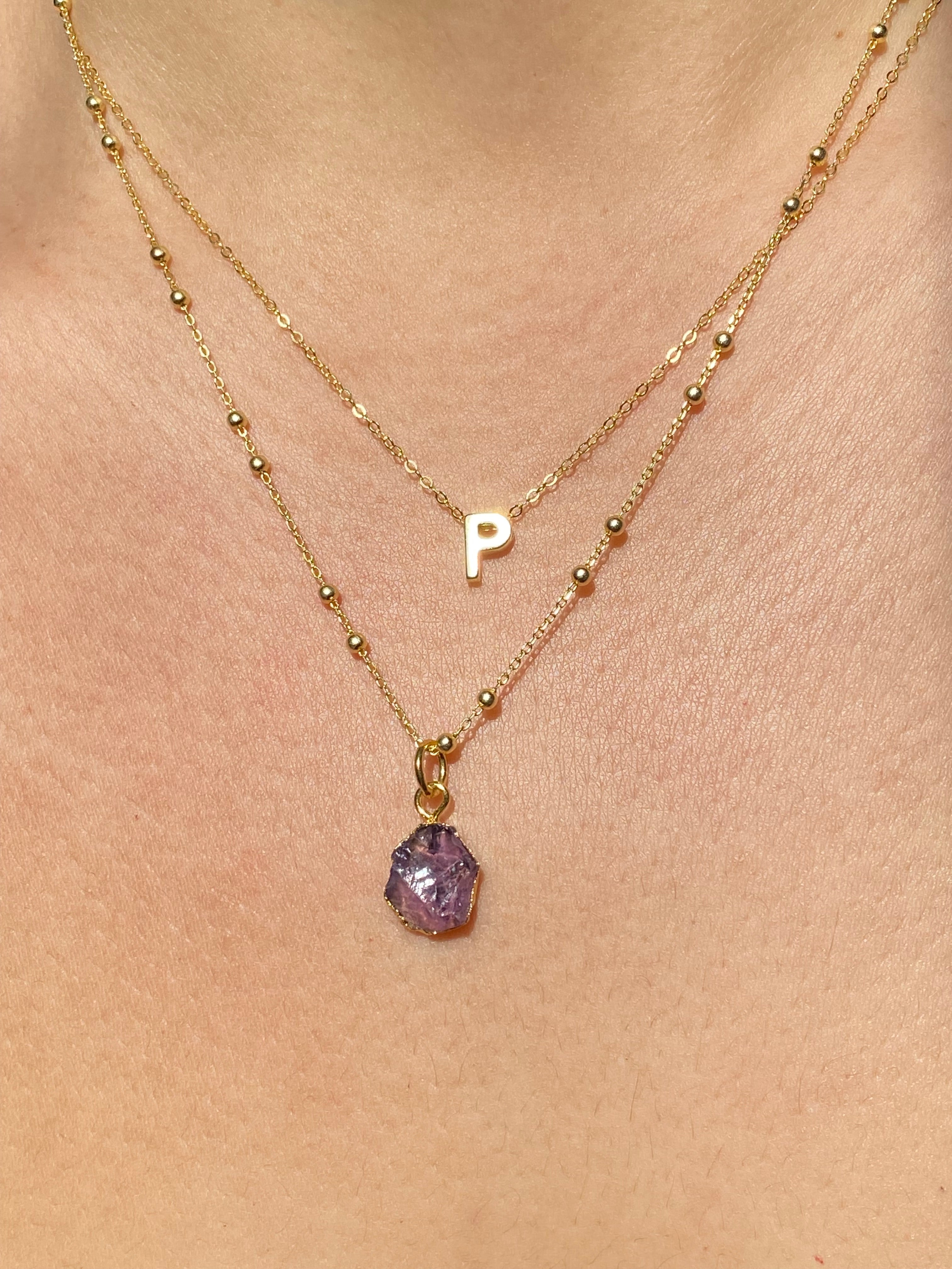 Initial & Amethyst Necklace Set | February Birthstone