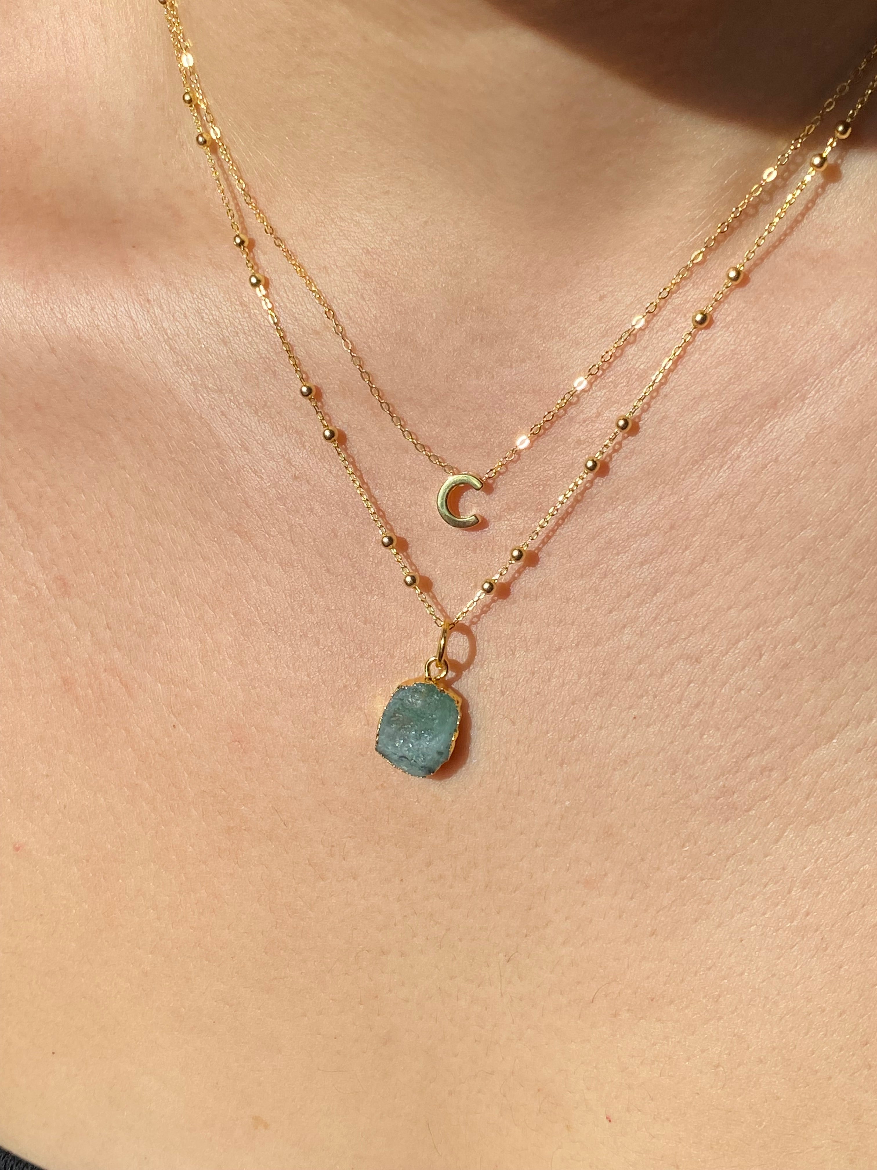 Alphabet + Flat Birthstone Necklace Set - May