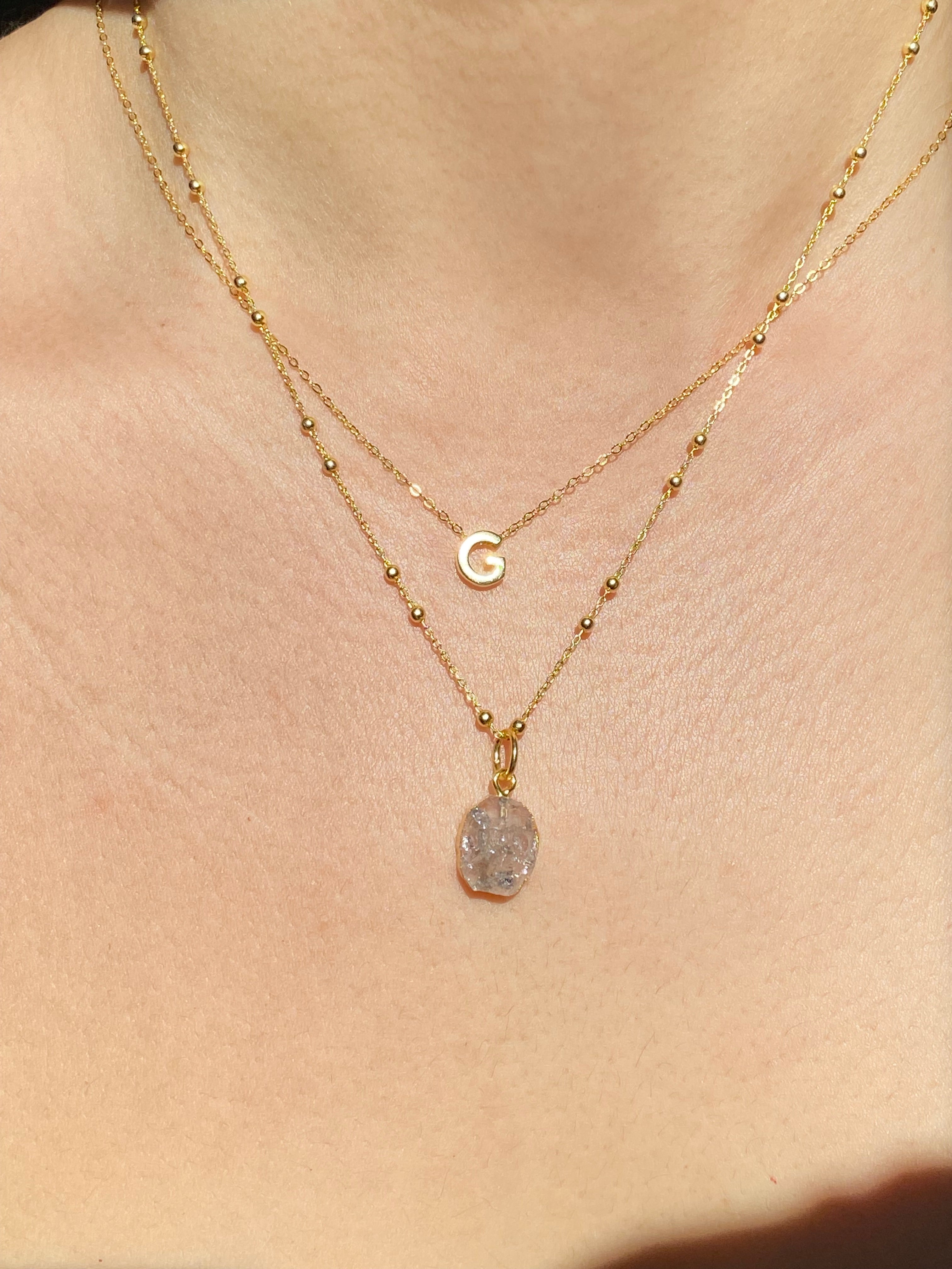 Alphabet + Flat Birthstone Necklace Set - April