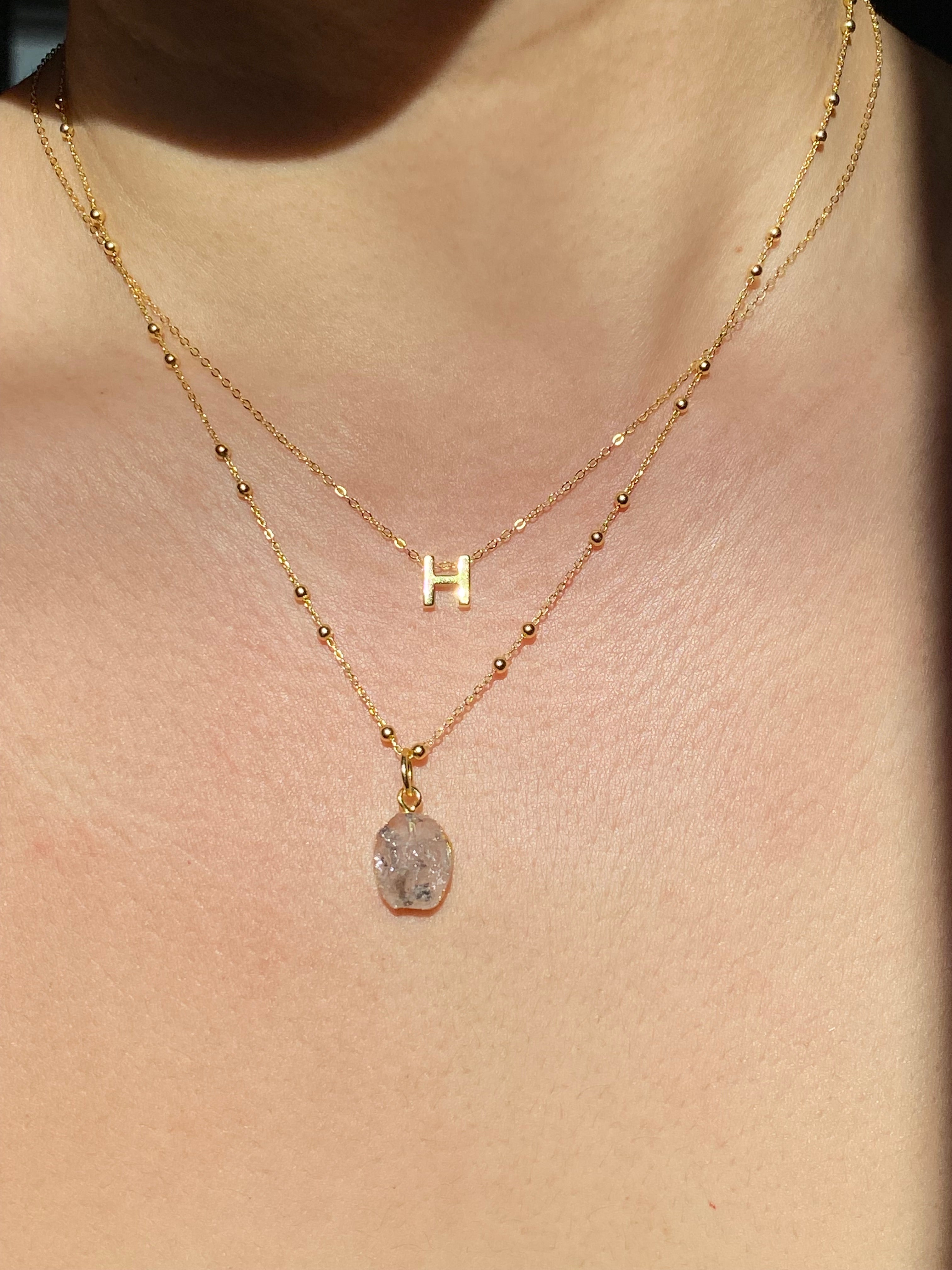 Alphabet + Flat Birthstone Necklace Set - April