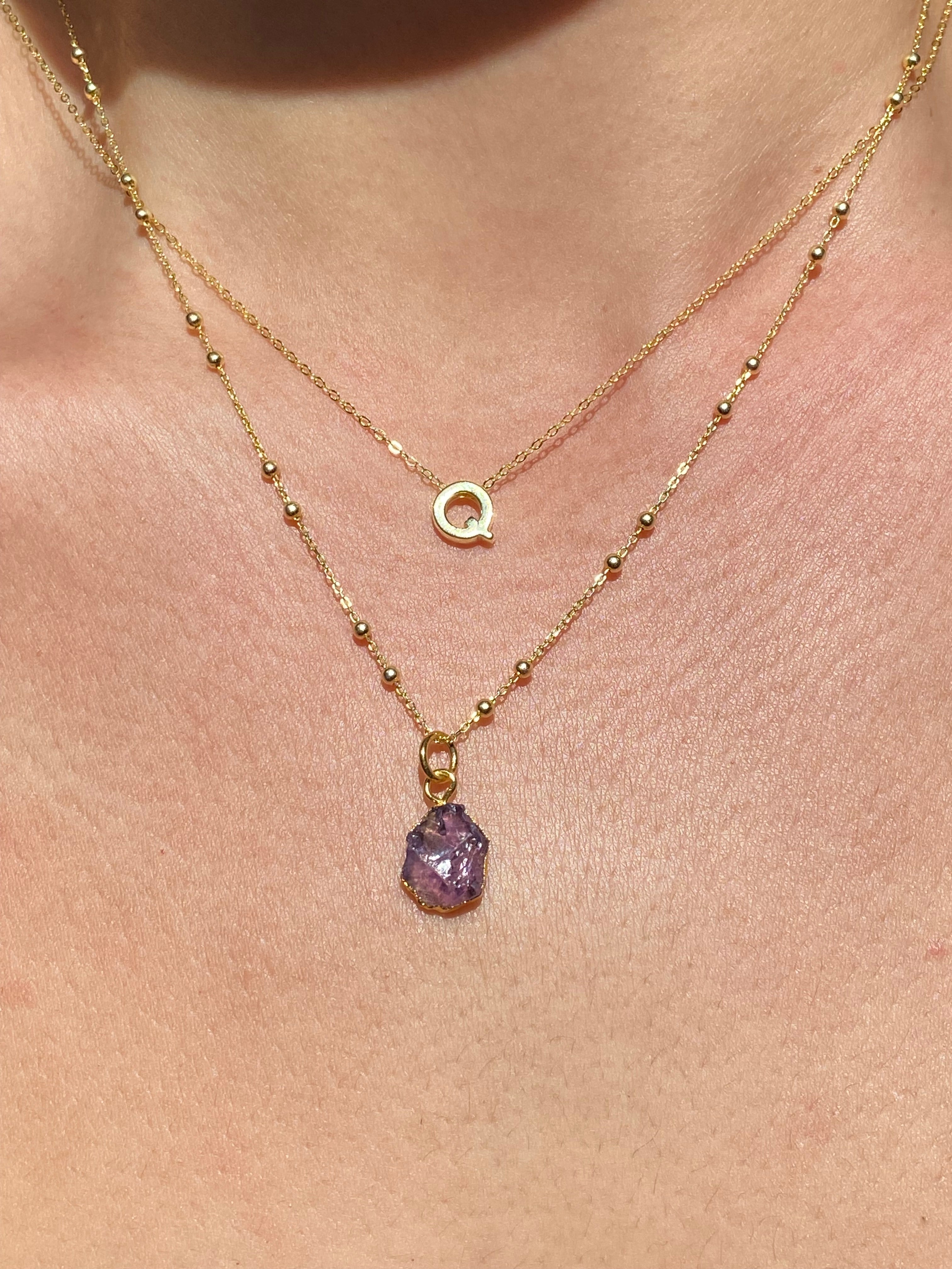 Initial & Amethyst Necklace Set | February Birthstone