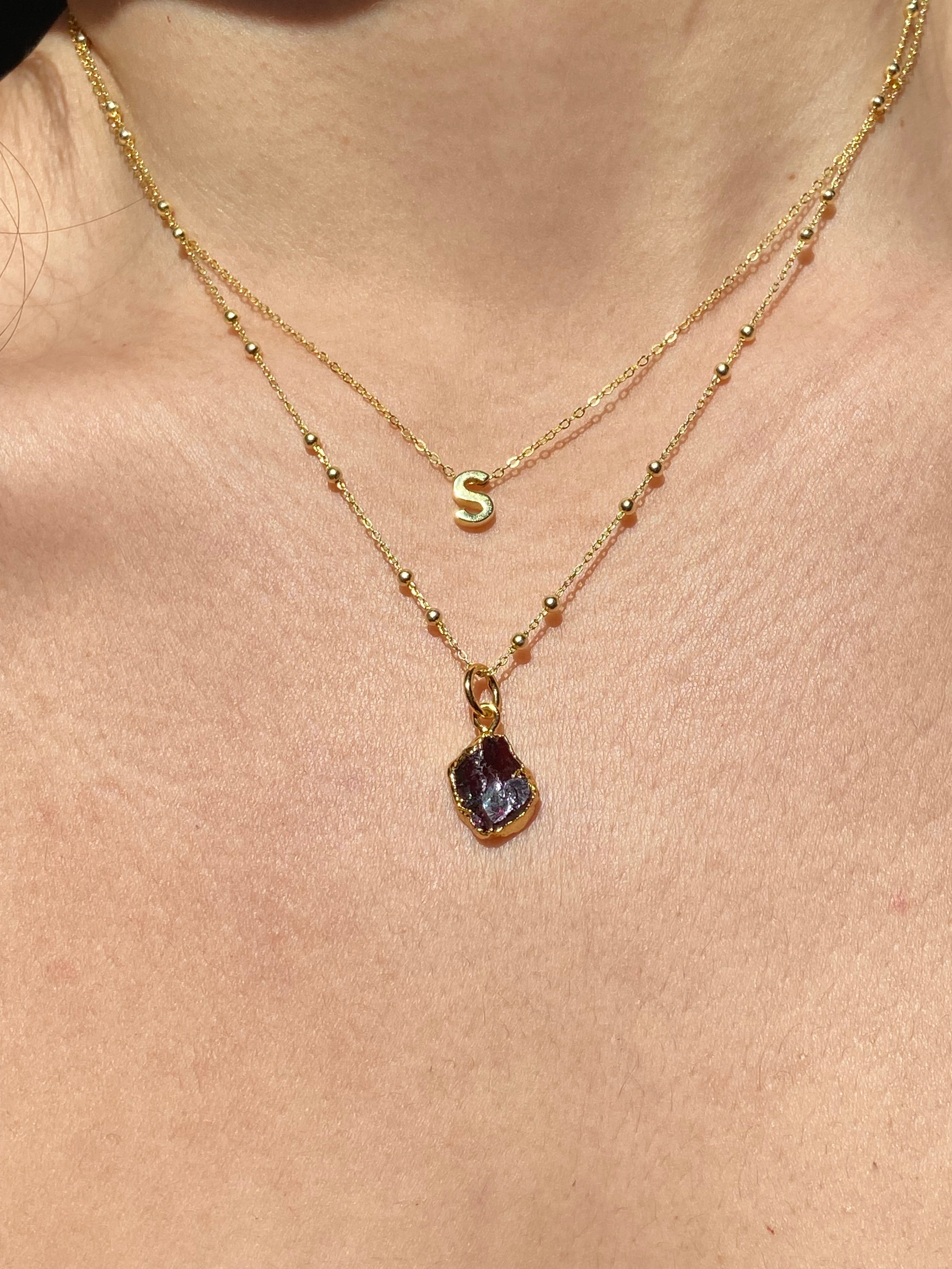 Initial & Garnet Necklace Set | January Birthstone