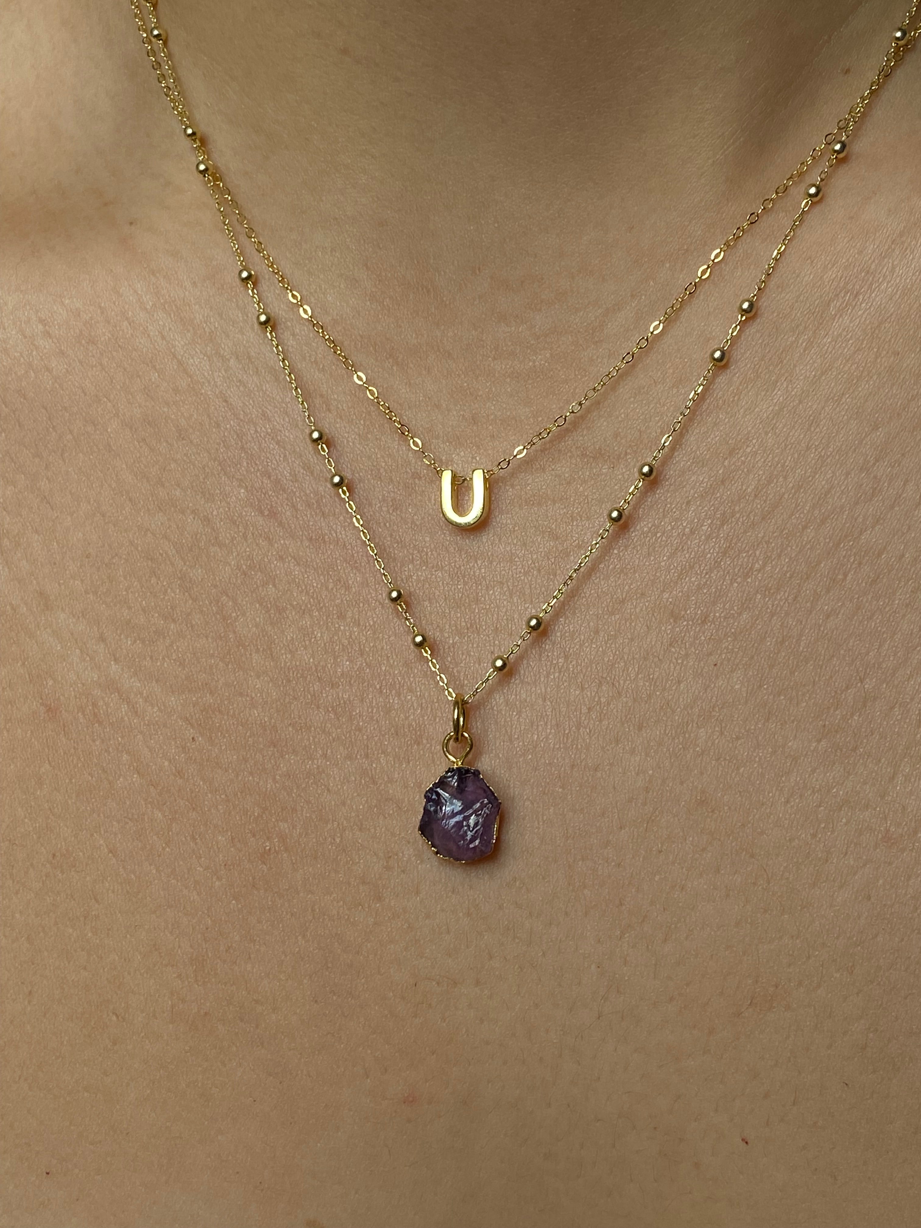 Initial & Amethyst Necklace Set | February Birthstone