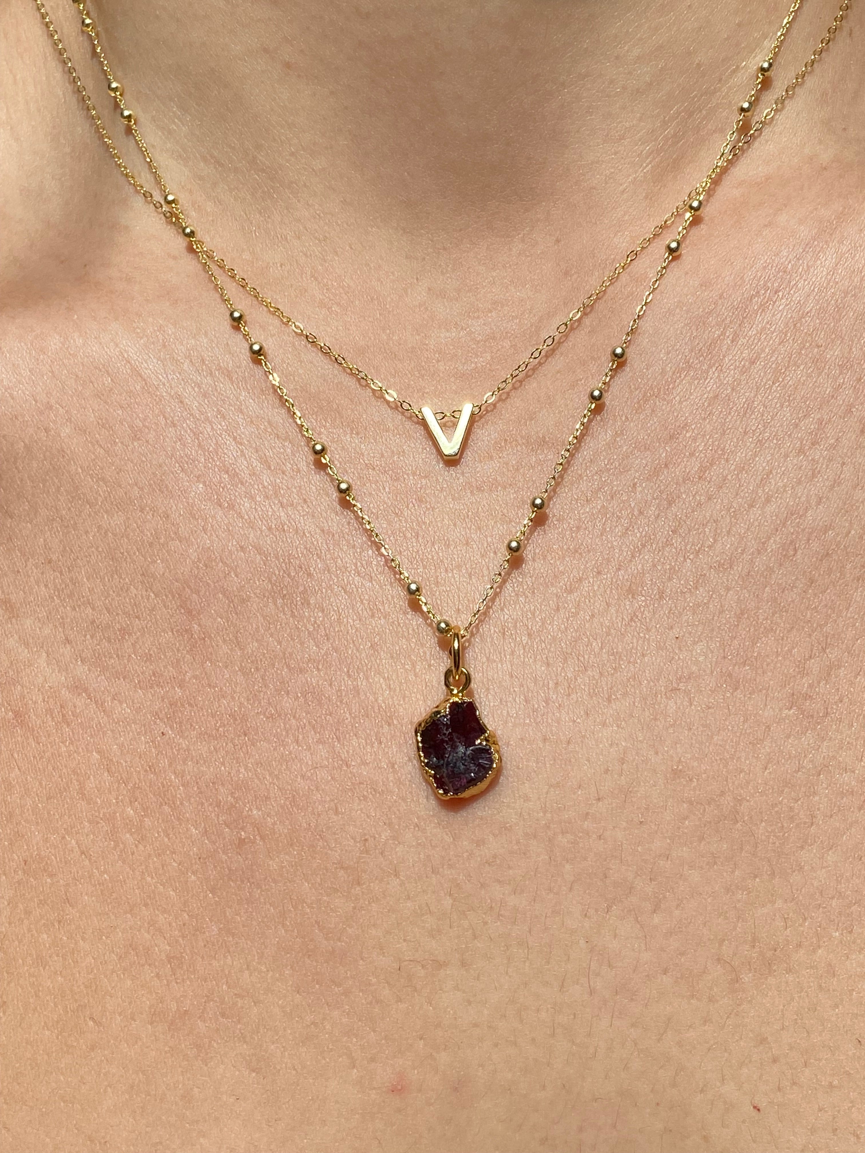 Initial & Garnet Necklace Set | January Birthstone