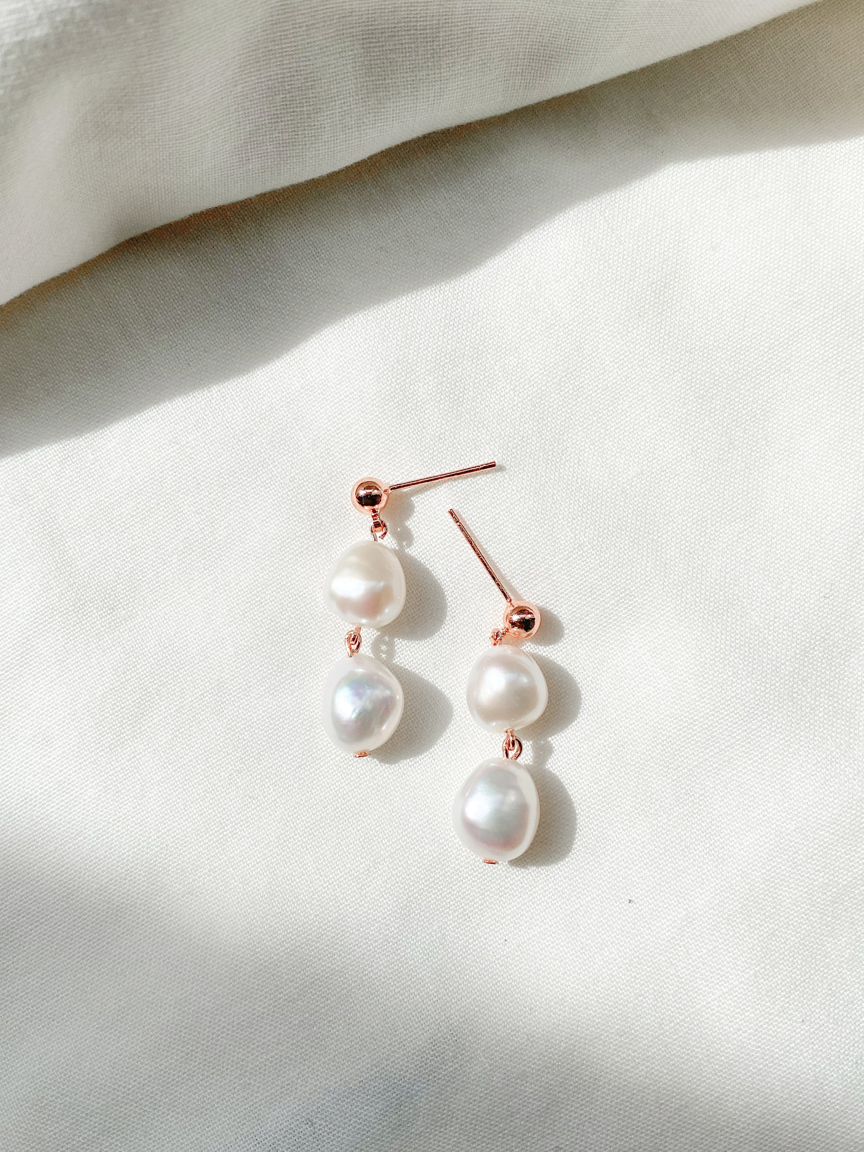 Elisse Double Pearl Drop Studs