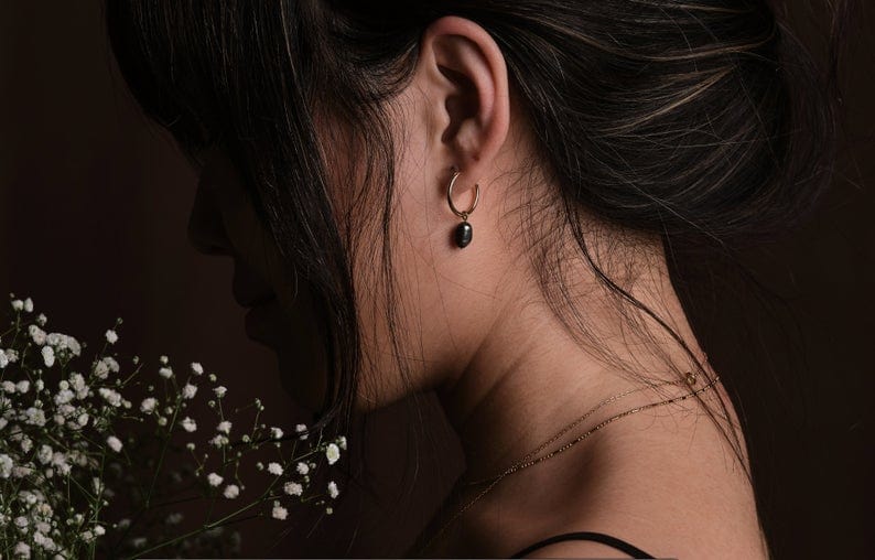 Tiffany Black Pearl Hoops