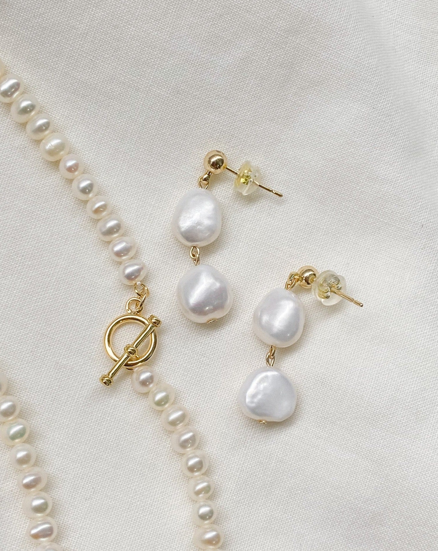 Elisse Double Pearl Drop Studs