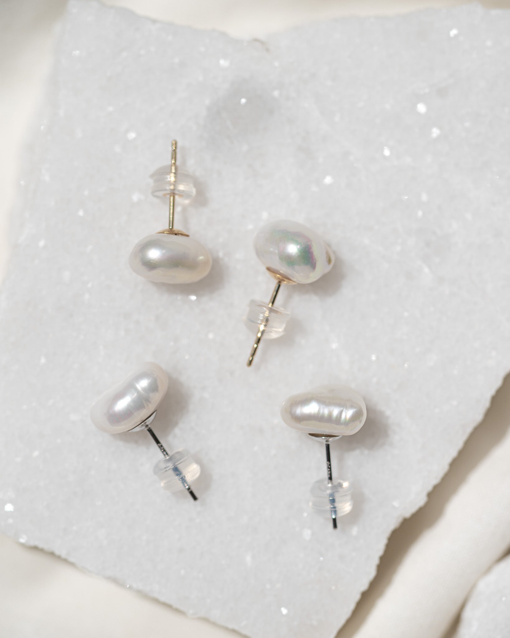 Irregular Pearl Studs | Solid Gold