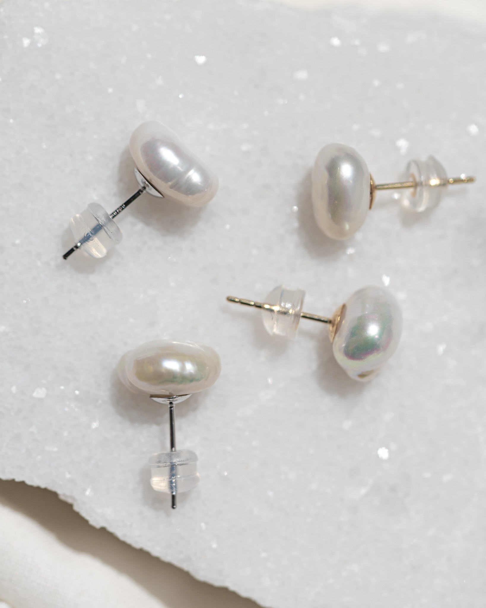 Irregular Pearl Studs | Solid Gold