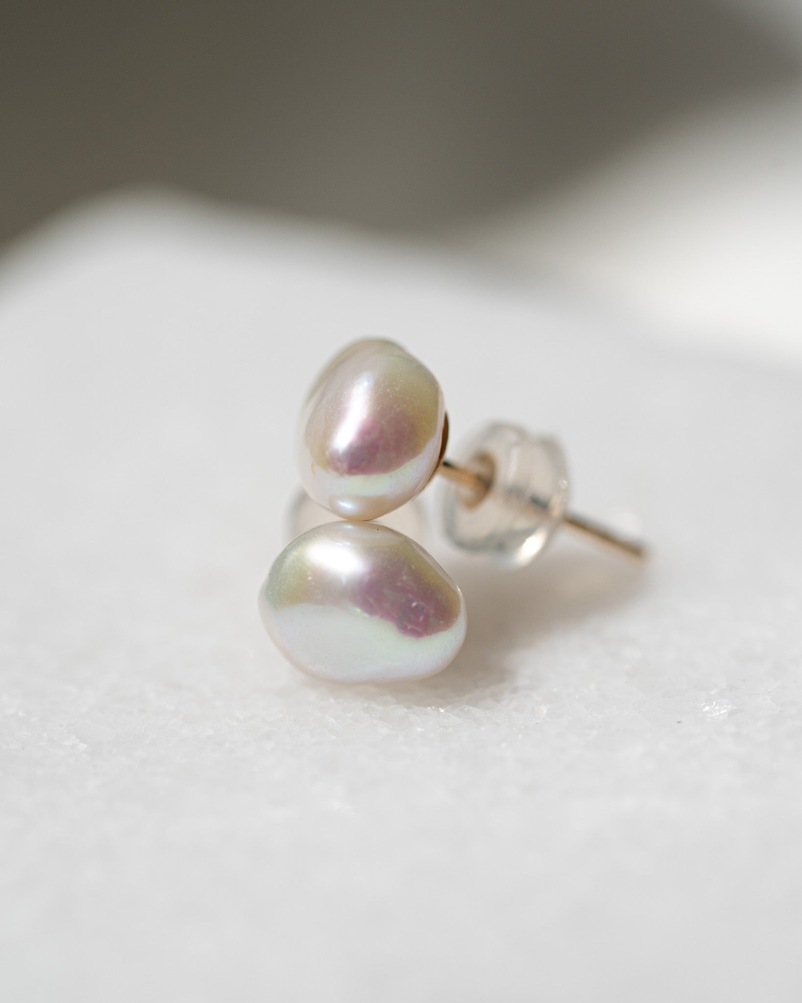 Irregular Pearl Studs | Solid Gold