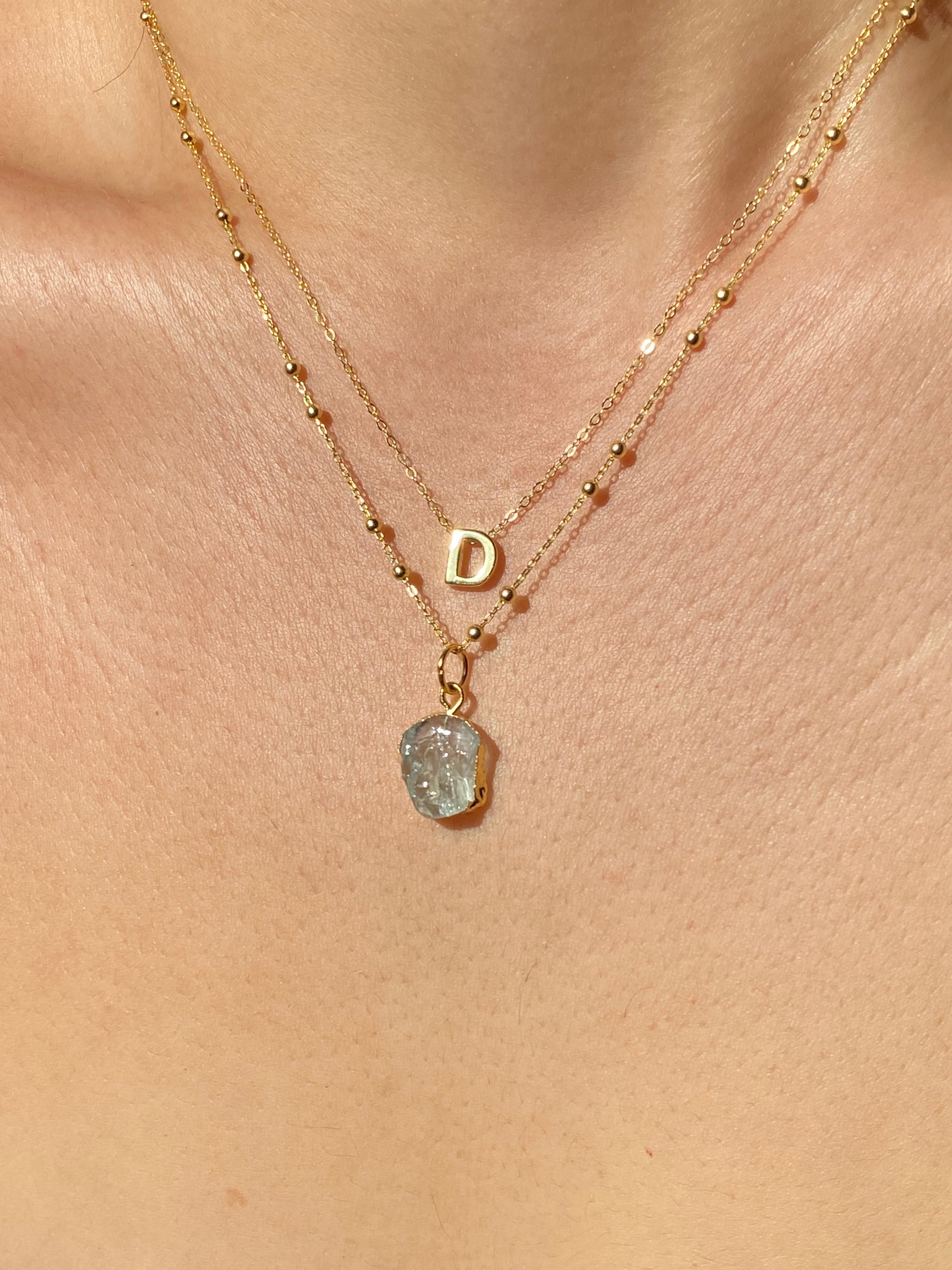 Alphabet + Flat Birthstone Necklace Set - March