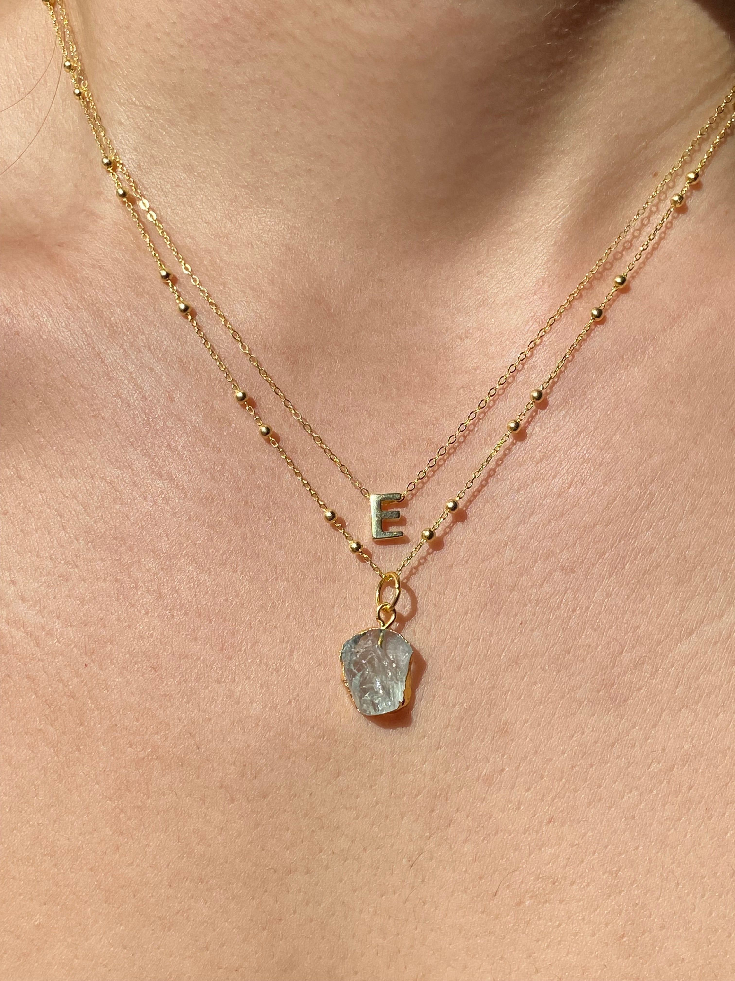Alphabet + Flat Birthstone Necklace Set - March