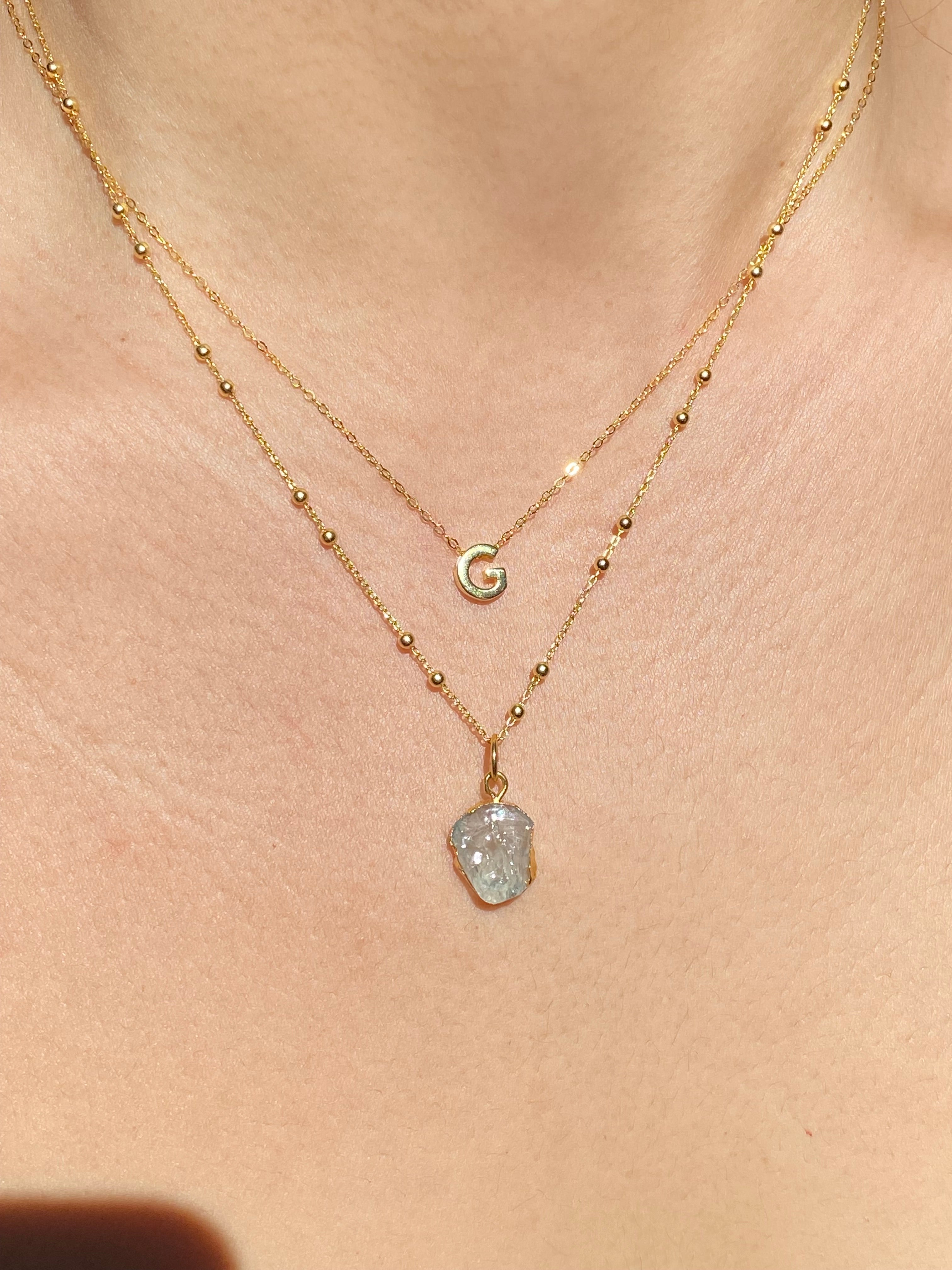 Alphabet + Flat Birthstone Necklace Set - March