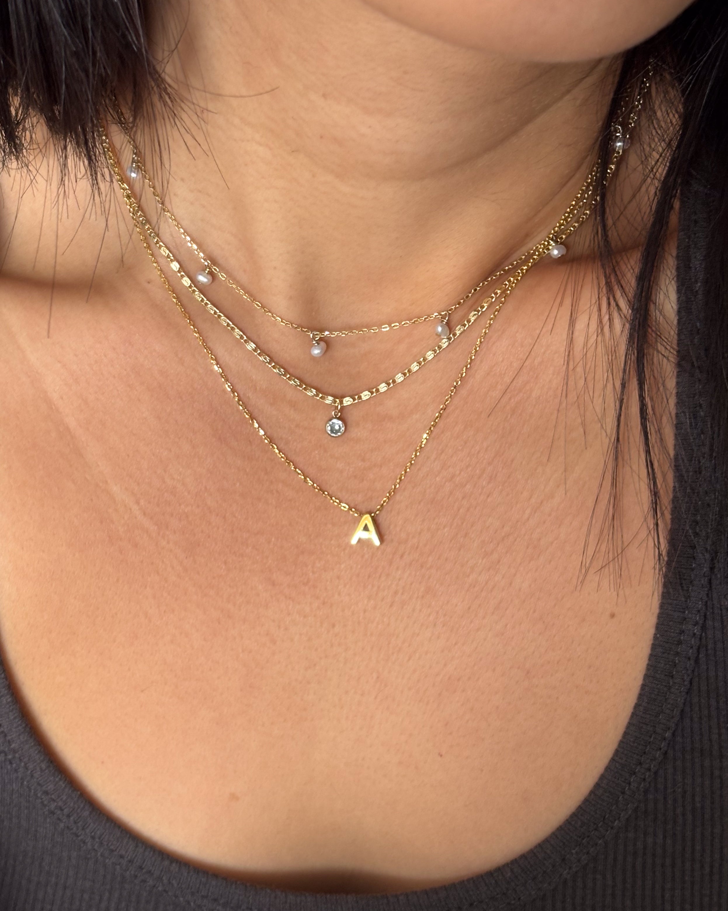 Kimberly Pearl Choker + CZ Necklace + Alphabet Necklace Set