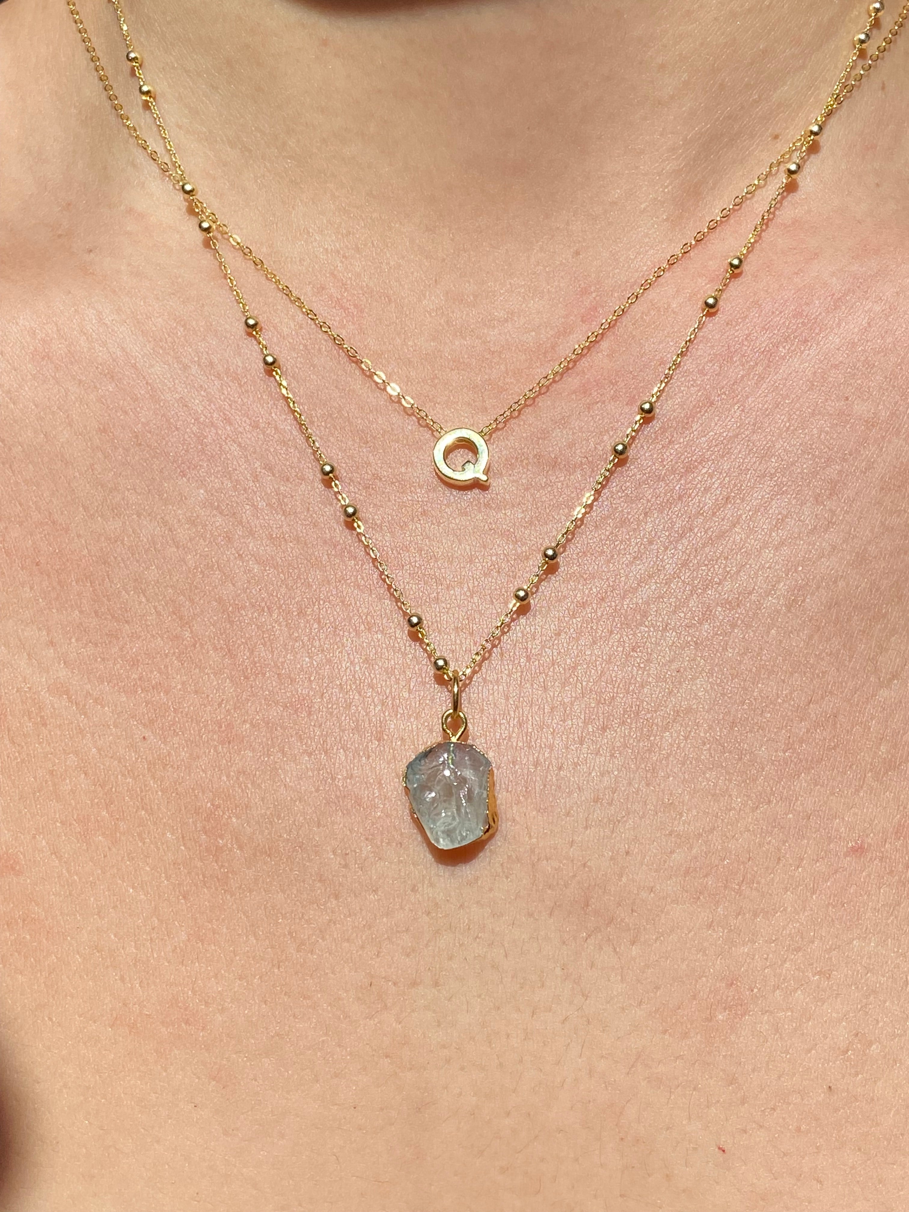Alphabet + Flat Birthstone Necklace Set - March