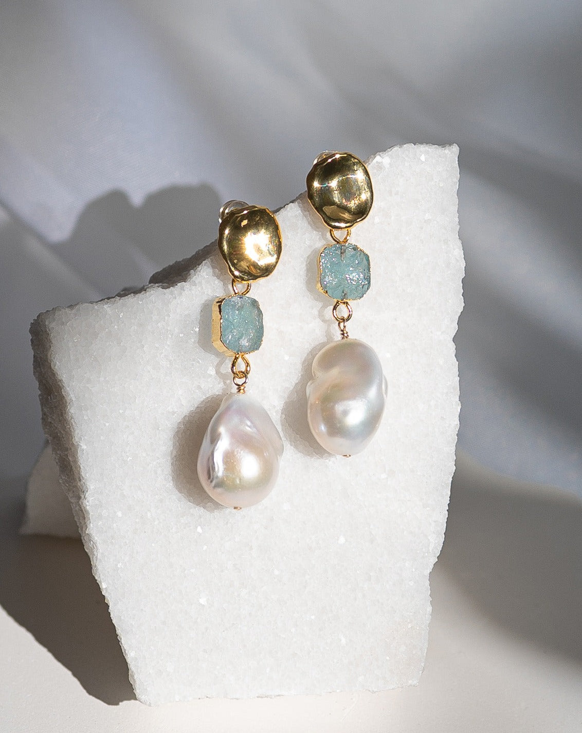 March | Aquamarine Birthstones x Pearls Earrings