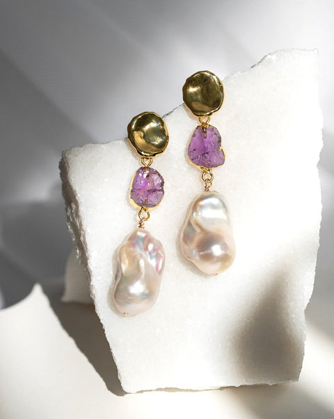 Amethyst x Pearls Earrings | February Birthstone