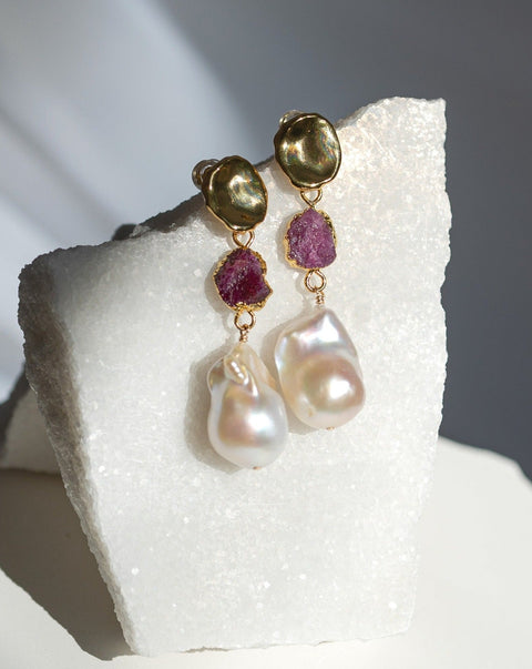 Ruby x Pearls Earrings | July Birthstone
